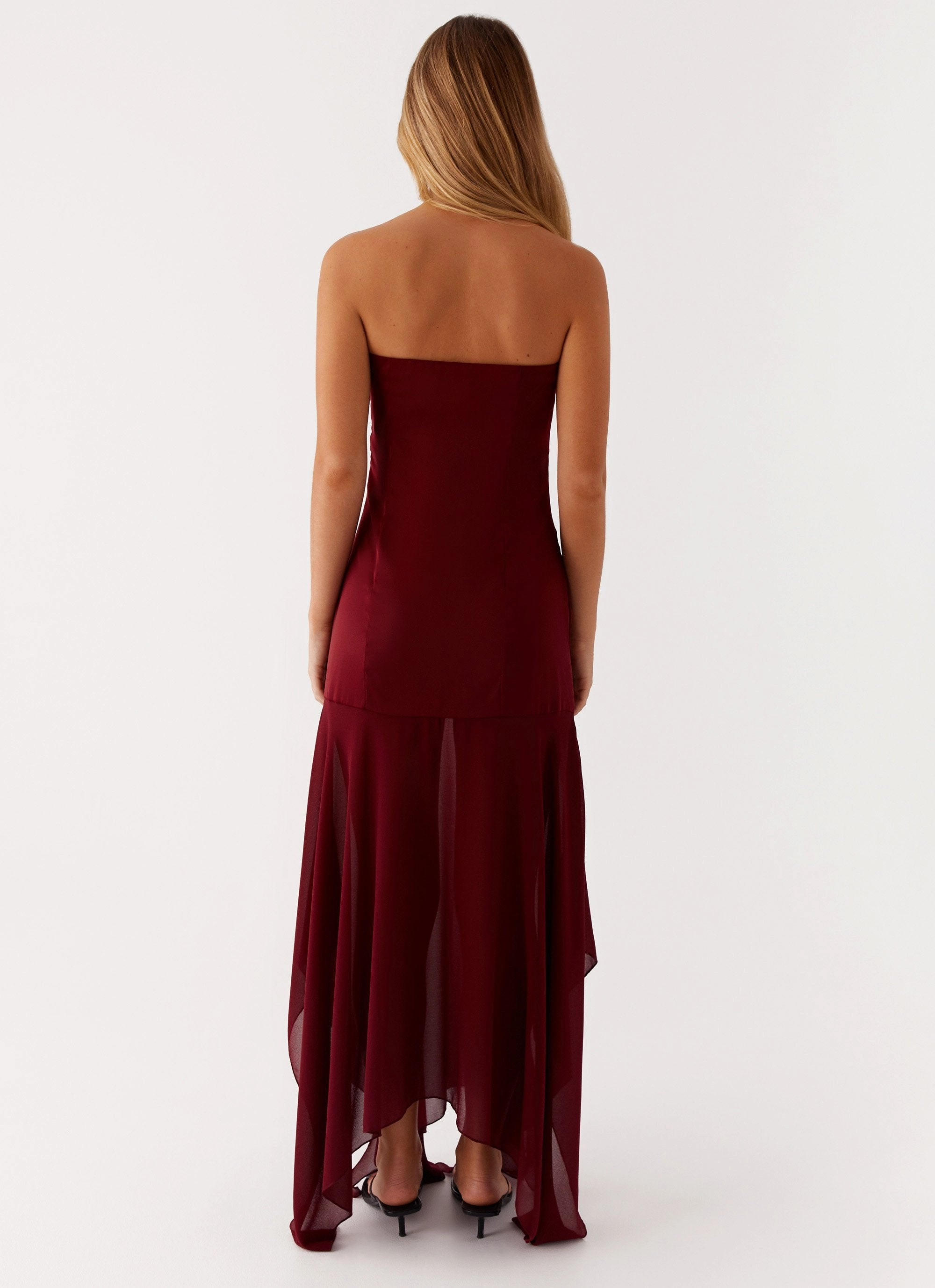 Collision Satin Maxi Dress - Cherry Red Relaxed-fit gown Cozy Silhouette