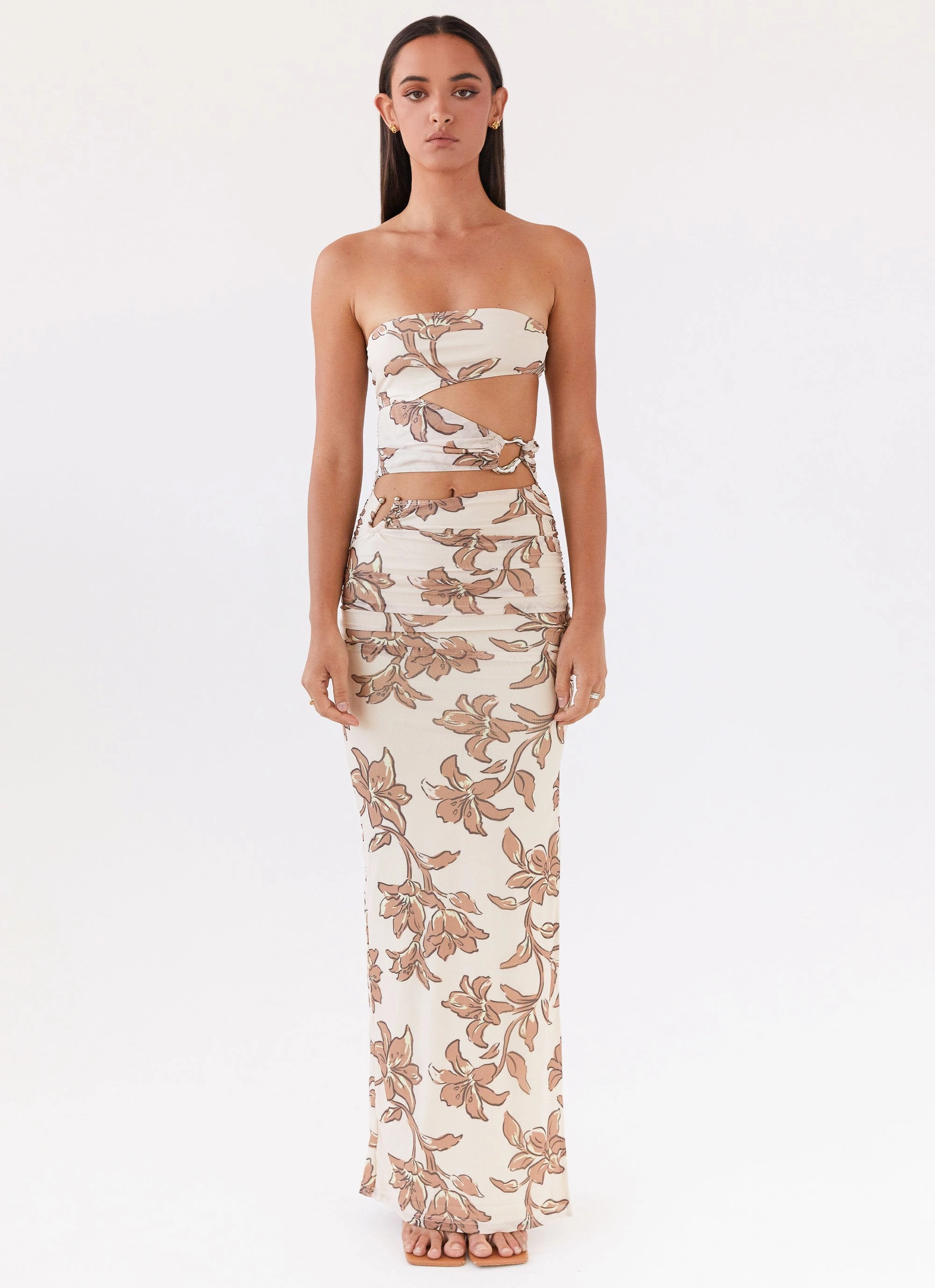 Into Pieces Mesh Maxi Dress - Hazel Bloom Special-Edition Bodycon-Fit