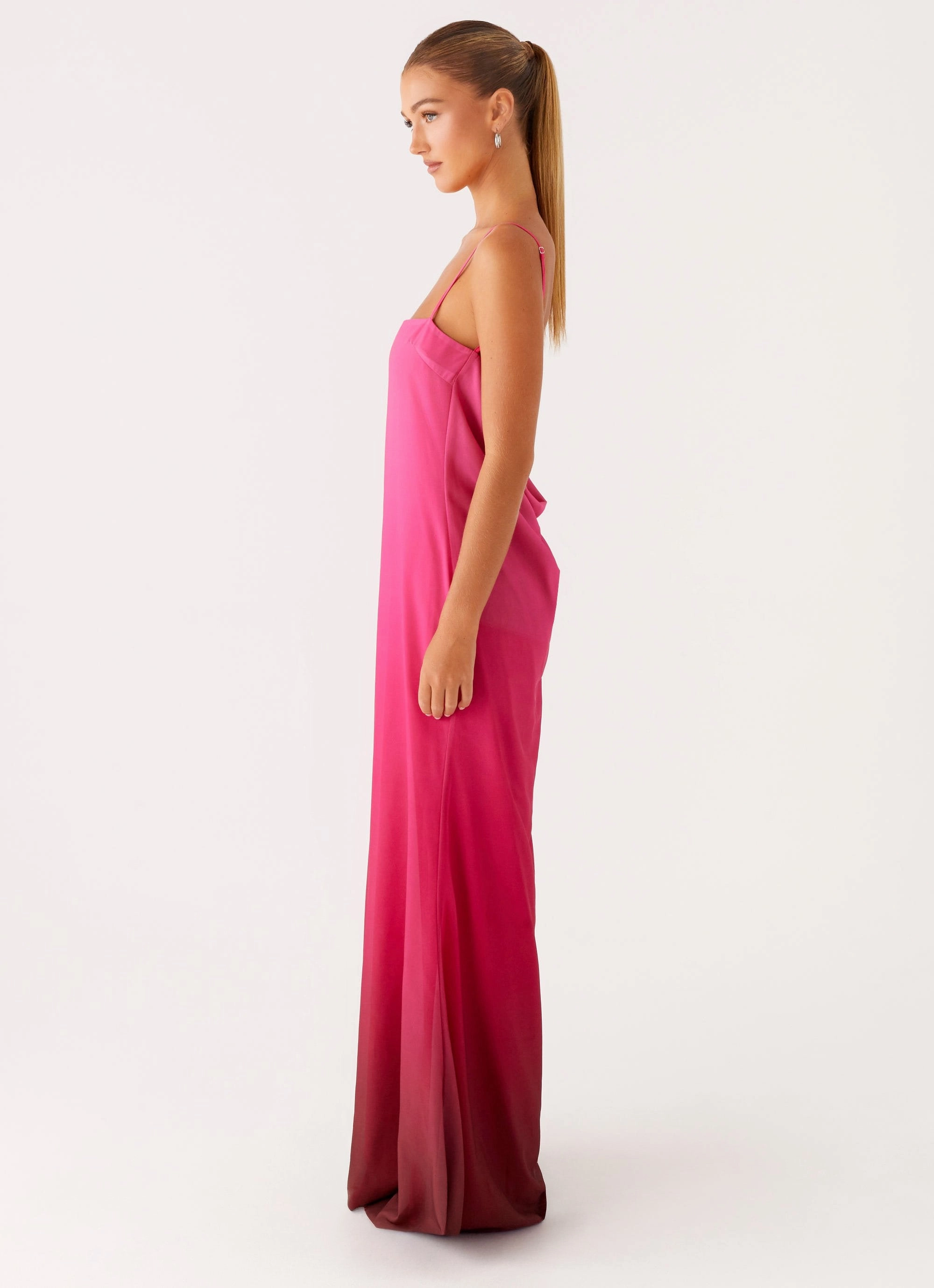 Marianne Maxi Dress - Fuchsia Gradient Fluid movement Flower Grace