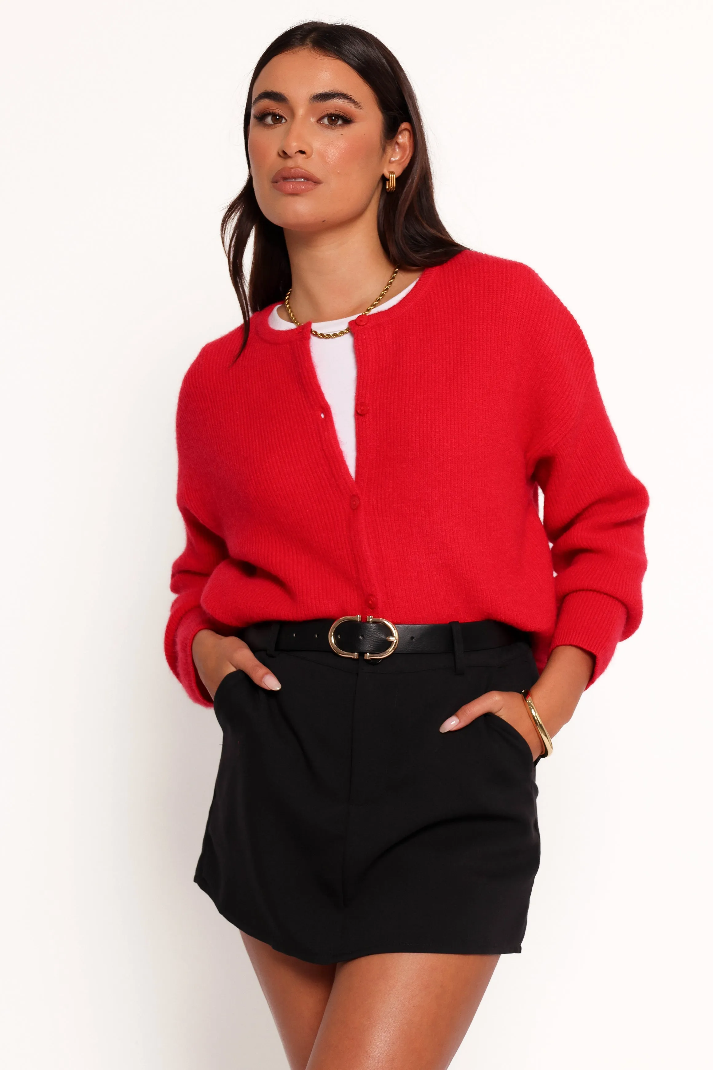 Brushed Interior Chilly Days Astor Classic Button Up Cardigan - Red