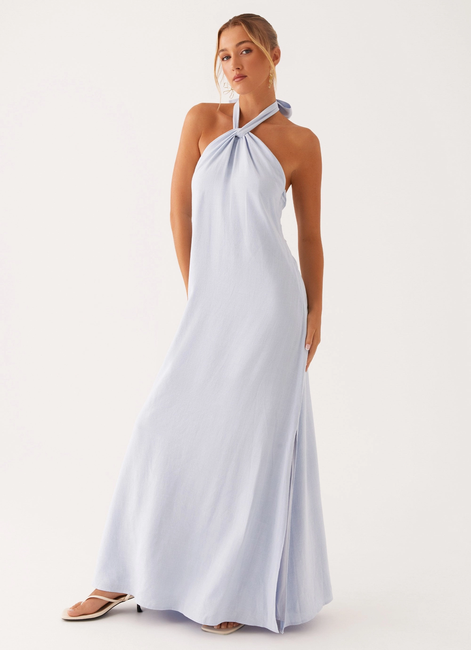 Golden Child Linen Maxi Dress - Blue Premium Material