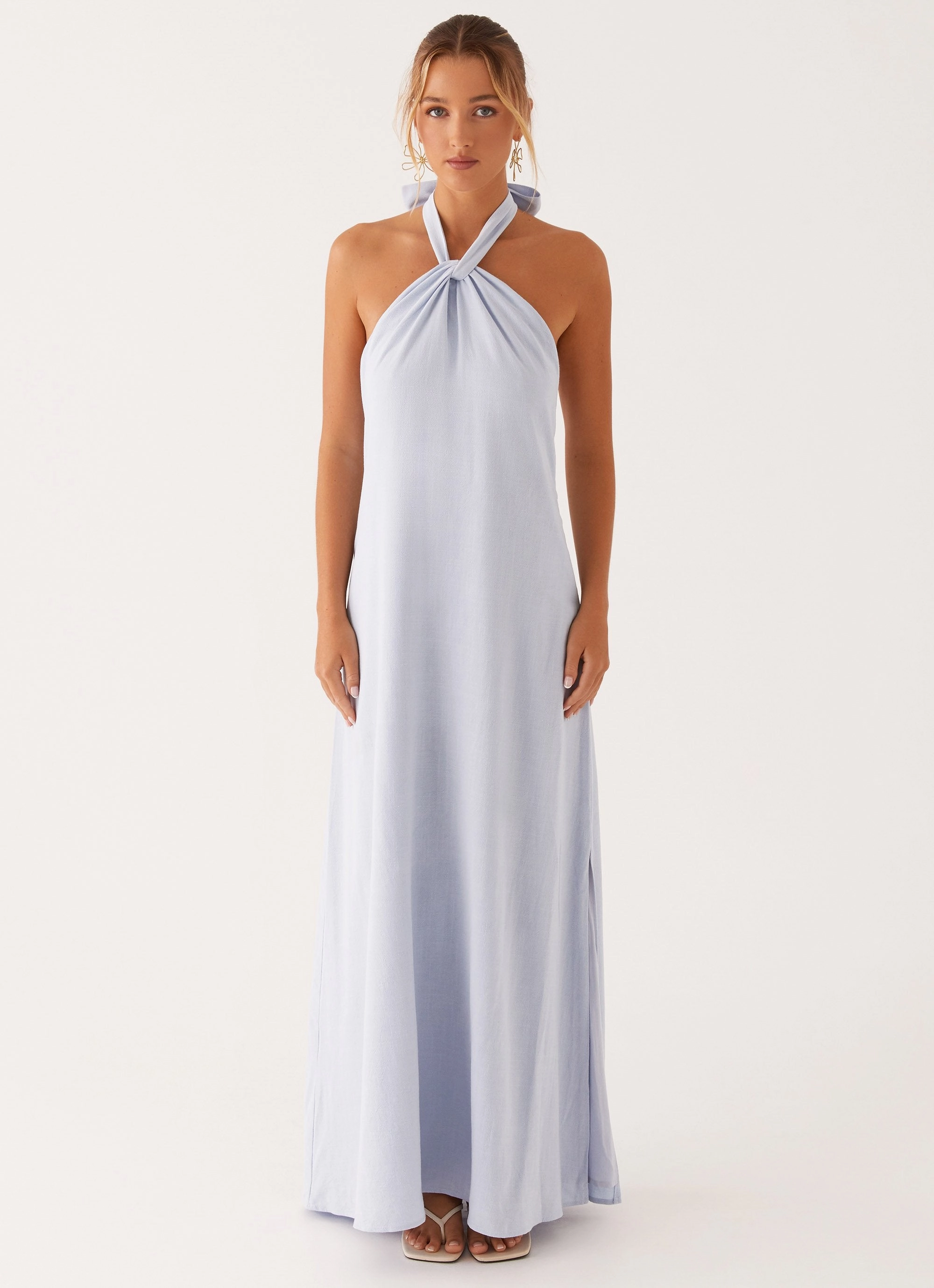 Golden Child Linen Maxi Dress - Blue Tailored Cut