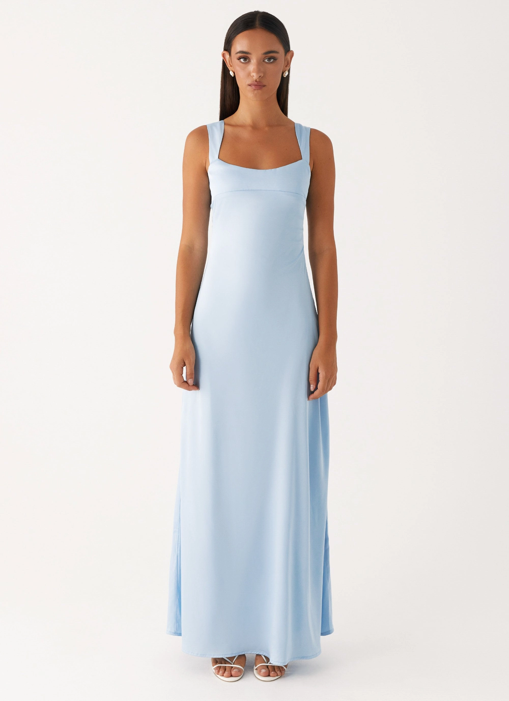 Mesh-Detail Timeless Piece Odette Satin Maxi Dress - Blue