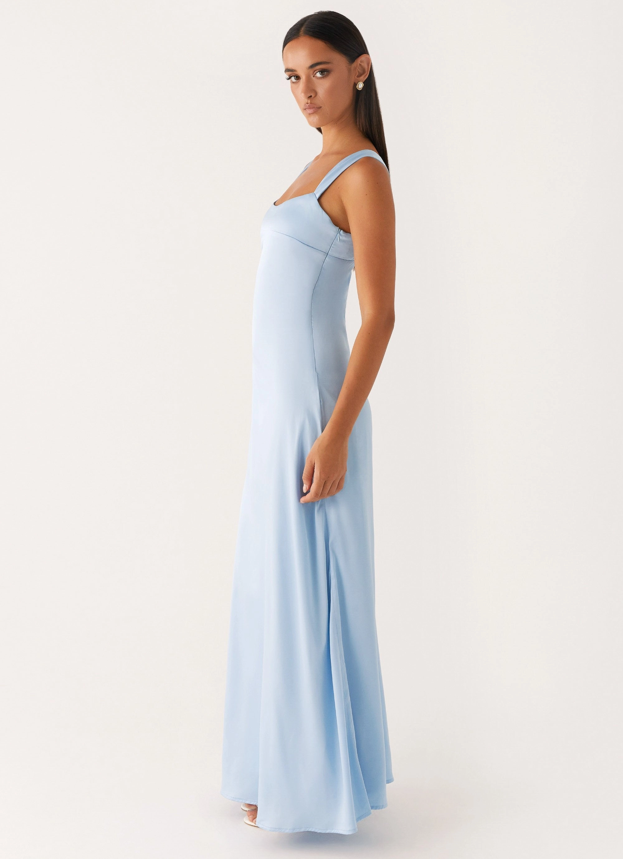 Odette Satin Maxi Dress - Blue Lawn Soft