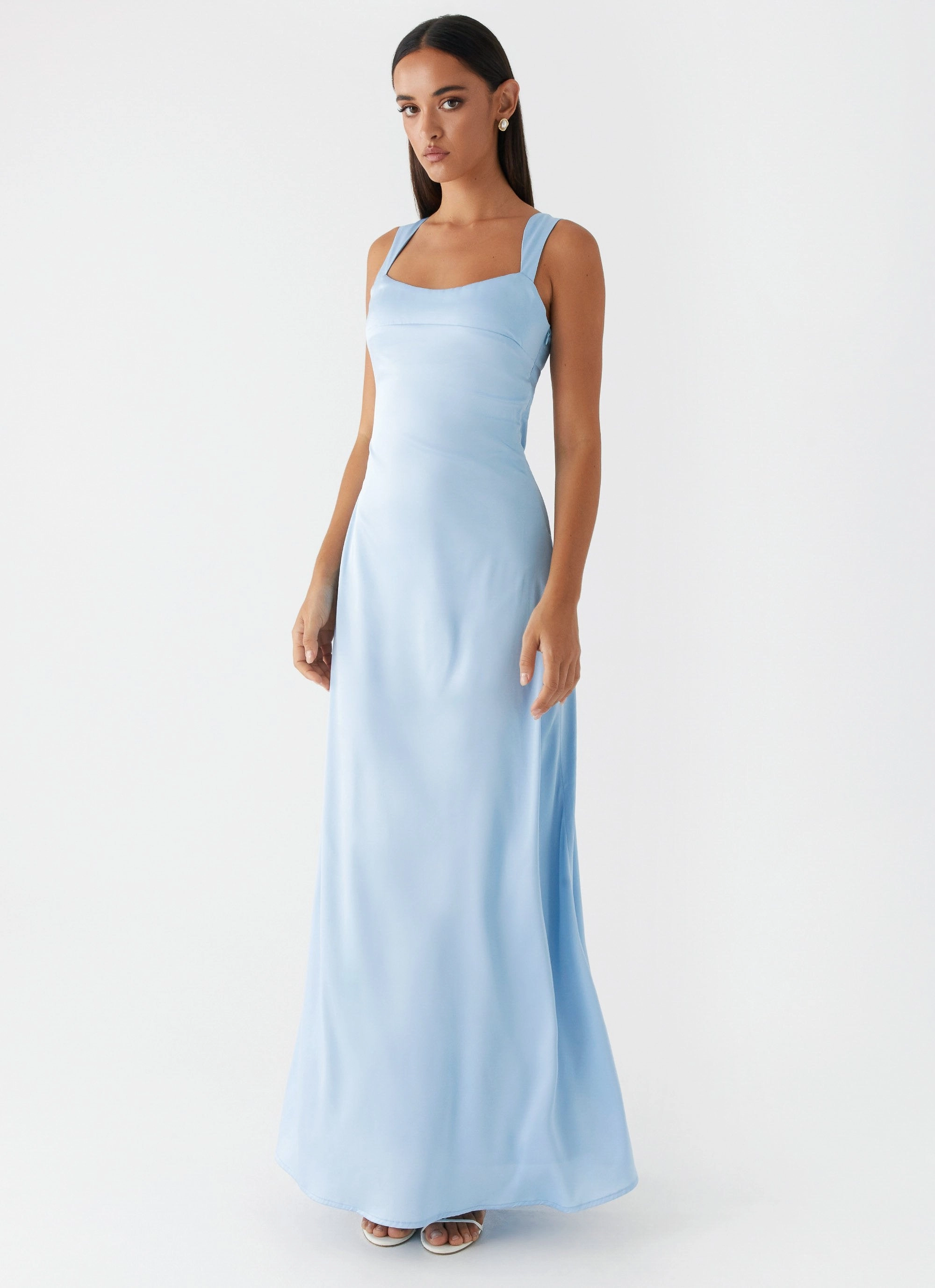 Odette Satin Maxi Dress - Blue Silky Touch Classic Waistband