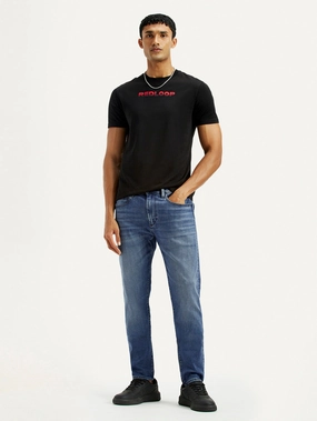 Office Friendly Bold Road Trip Men's Redloop 512 Dark Indigo Slim Tapered Fit Mid Rise Jeans