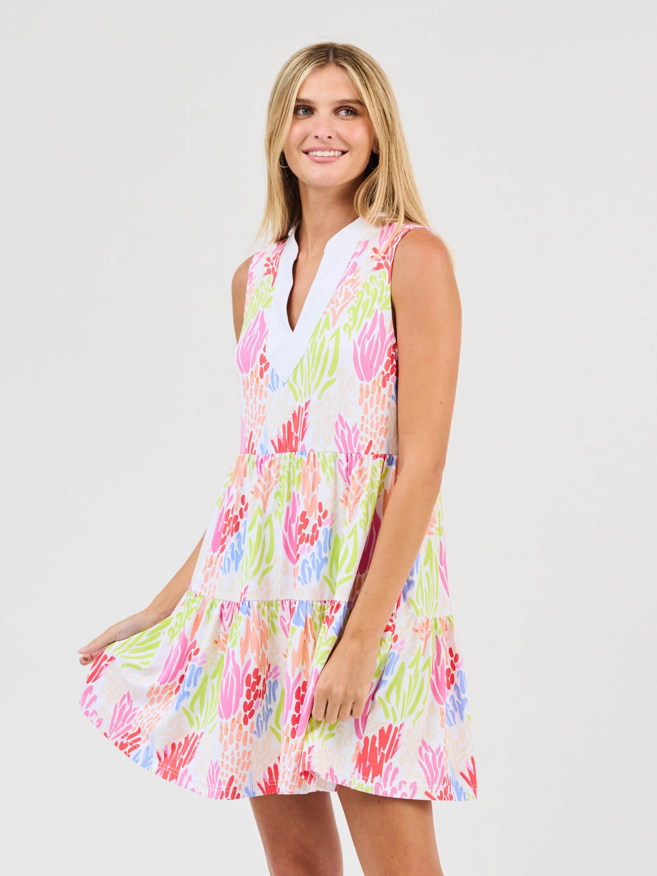 FINAL SALE - Newport Dress | Coral Cove White Grace Glow Geometric-pattern
