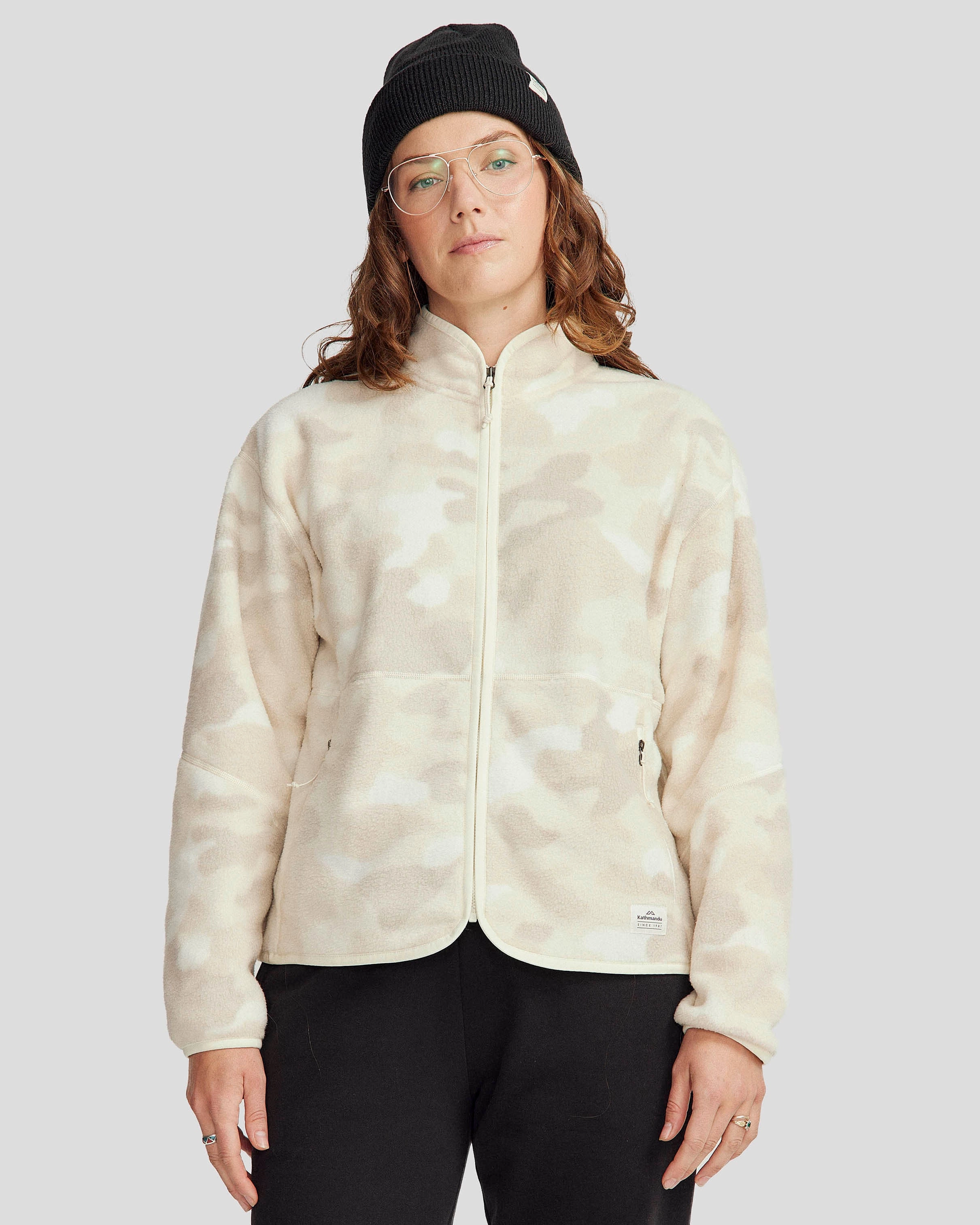 Women's Trailhead Fleece Jacket - Natural Tree Camo Print HoodedStyle Full Length Zipper Closure