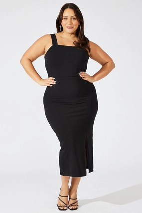 Minimal Touch Black Square Neck Bodycon Dress