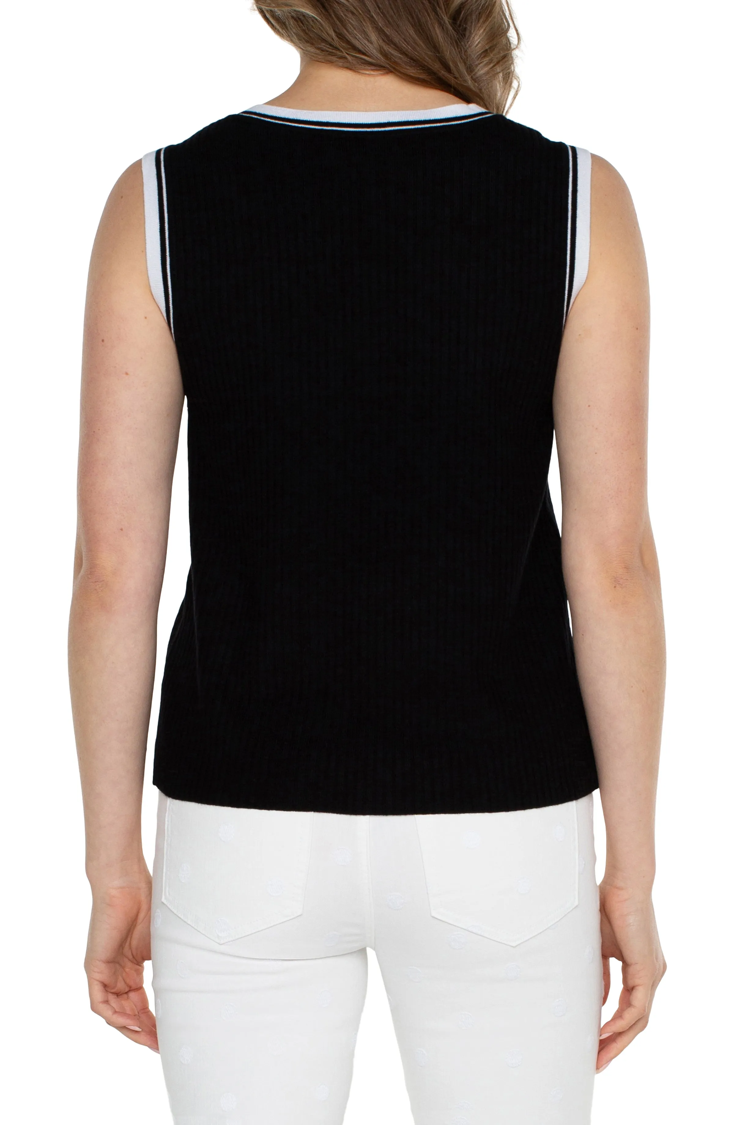 Sporty Fashion Quick Fit Stretch Comfortable Wear Fit Sleeveless V-Neck Sweater with Trim Detail