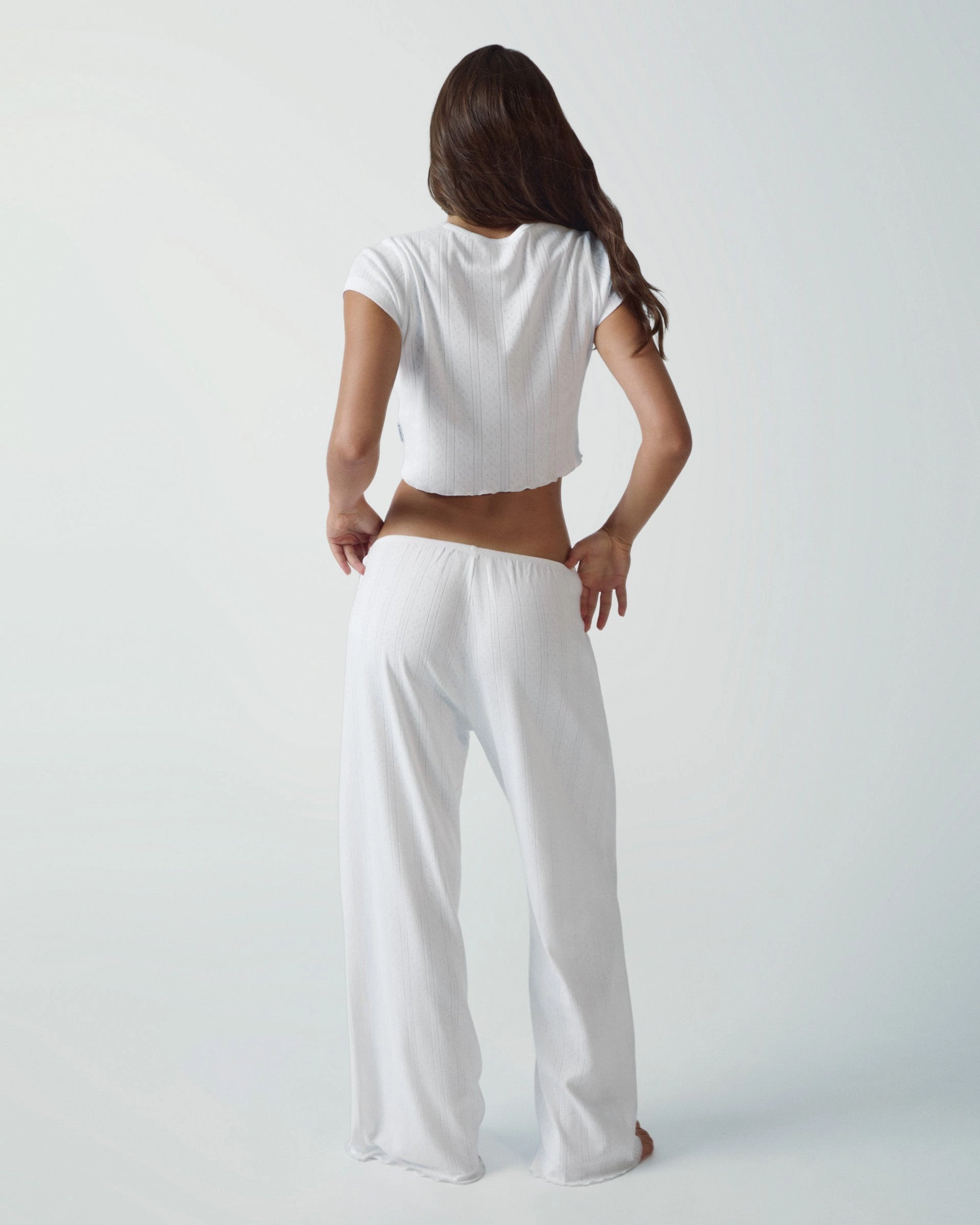 Polyester fabric Pointelle Trouser - White