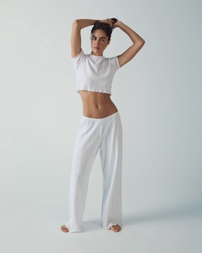 Stretch waistband elastic waistband Pointelle Trouser - White