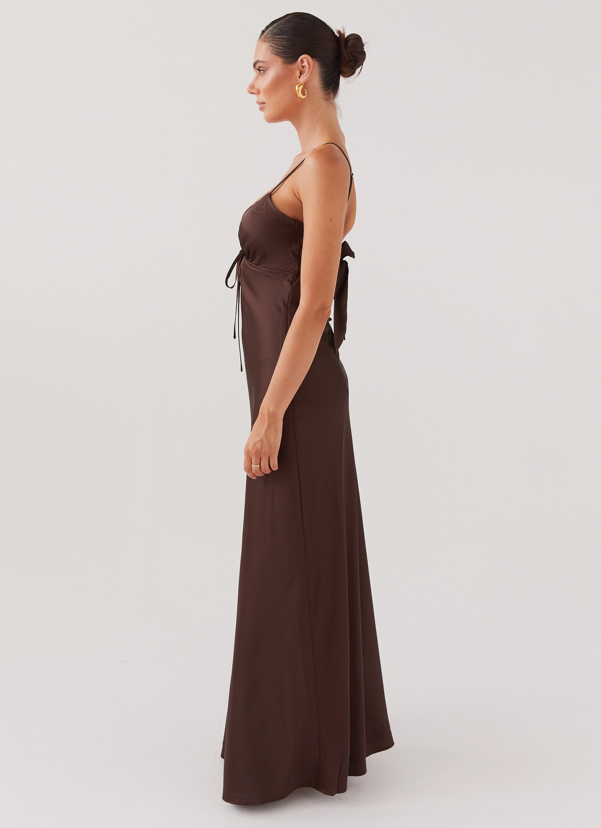 Cloud Light Flattering Fit for All Flora Satin Maxi Dress - Chocolate