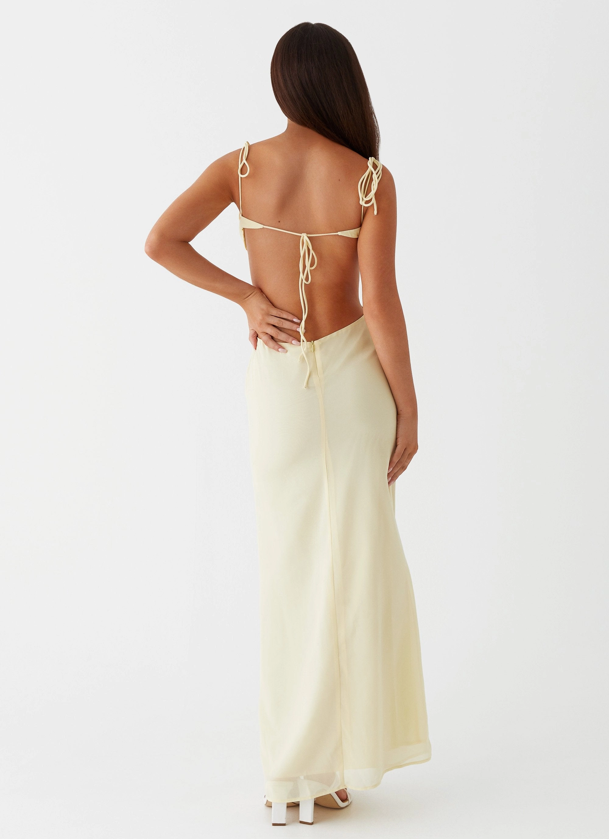 Satin Layers Perfectly Styled Tyra Ruched Maxi Dress - Yellow