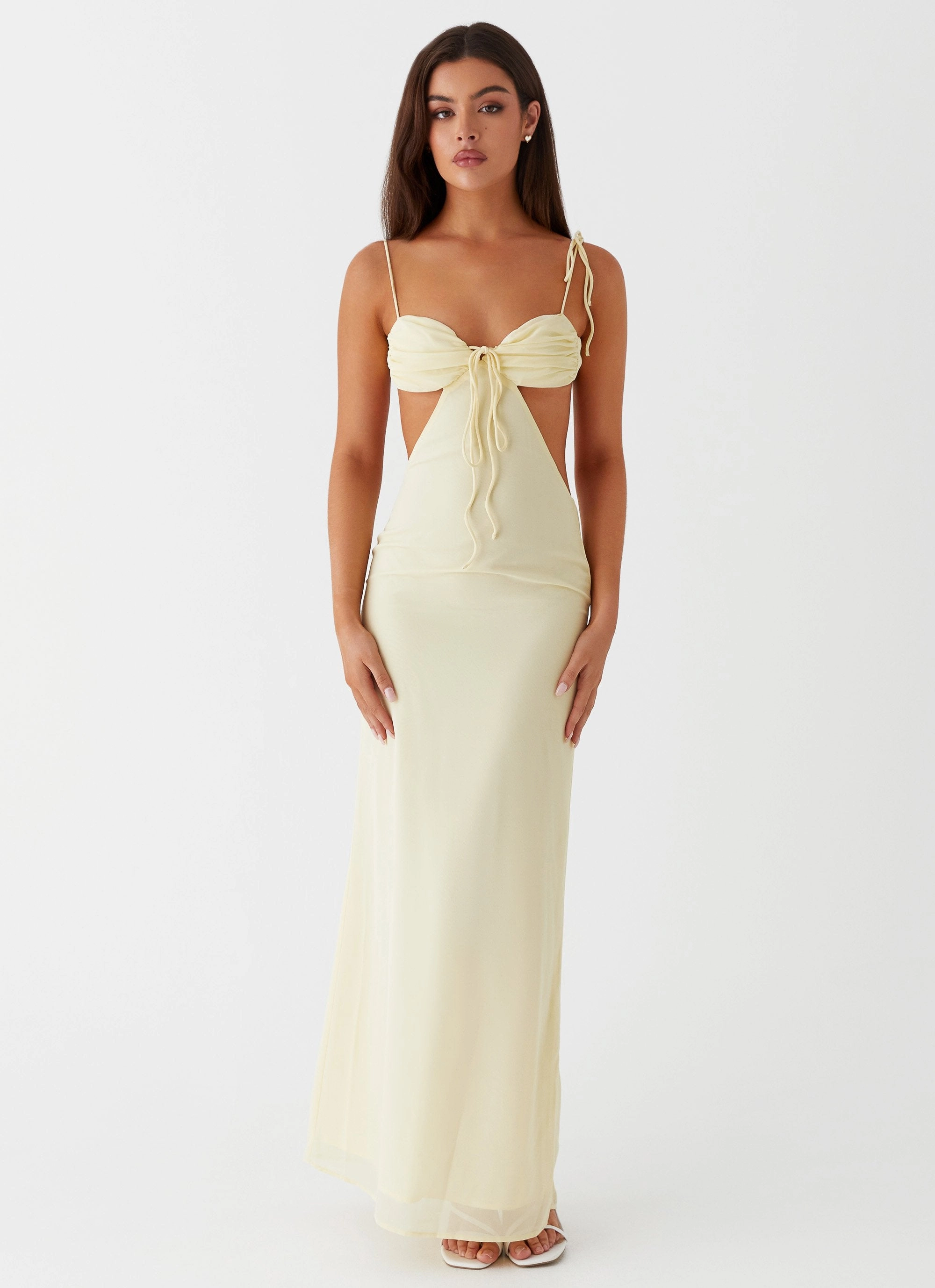 Tyra Ruched Maxi Dress - Yellow Comfortable fit dress for all body types Comfortable and breathable