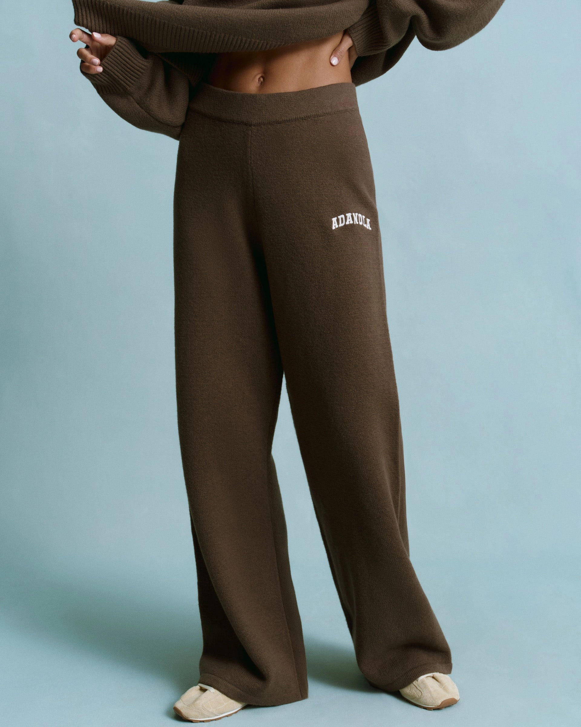 Stretch Fit Comfy Motion Varsity Knit Straight Leg Sweatpants - Dark Cocoa Brown/Marshmallow White