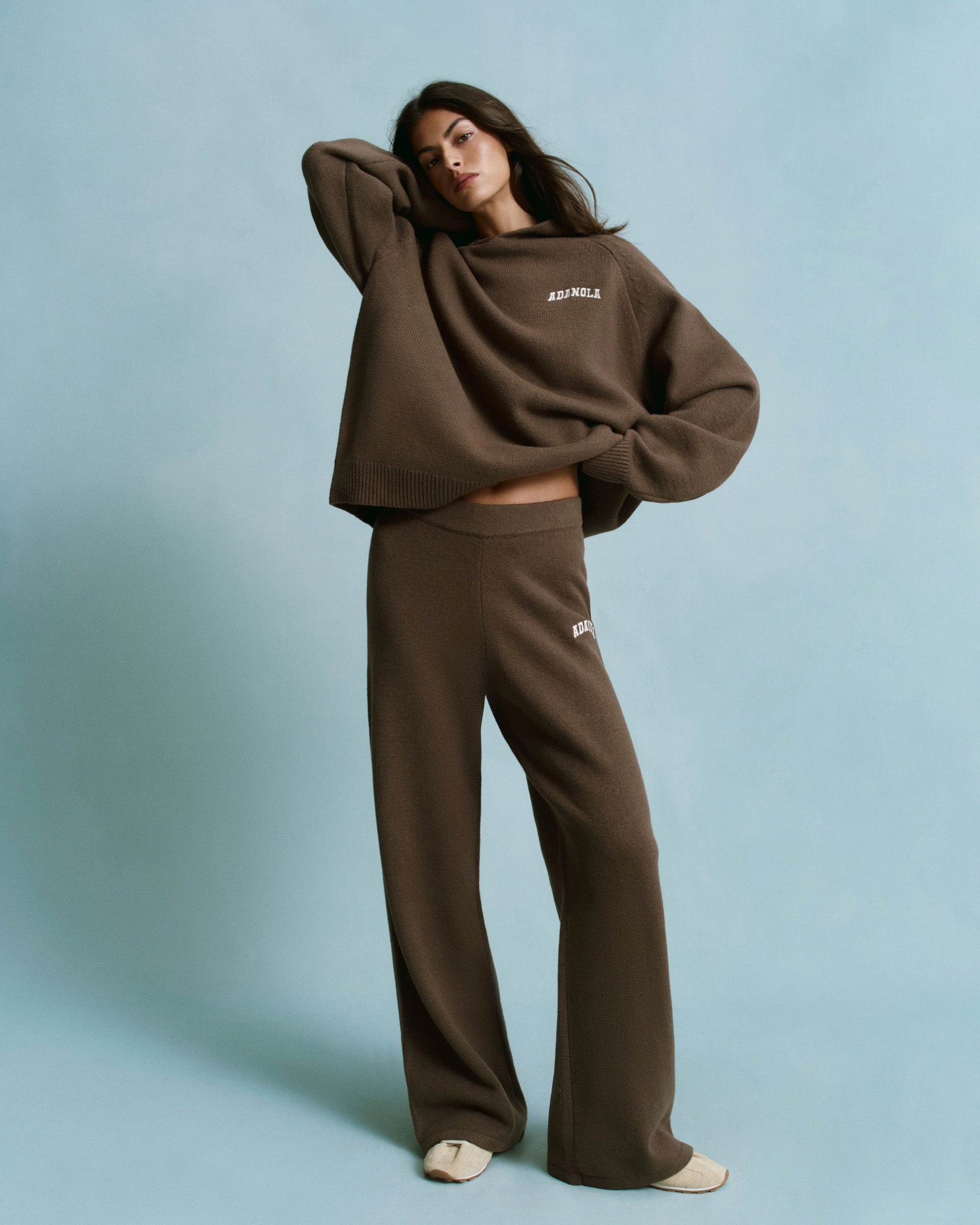 Varsity Knit Straight Leg Sweatpants - Dark Cocoa Brown/Marshmallow White Utility Pockets