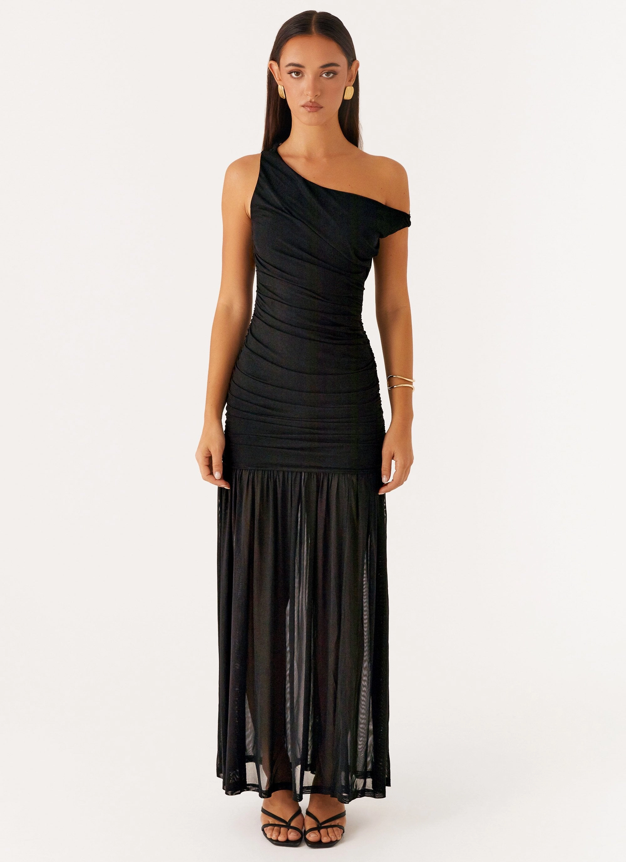 Pavilion Maxi Dress - Black Wrinkle-Free-Finish Velvet-Touch