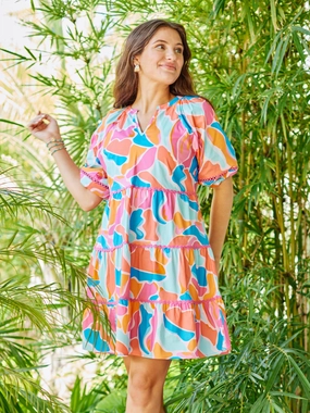 Printed-Lining Soft Shine FINAL SALE - Palmer Dress | Cool Waters Blue