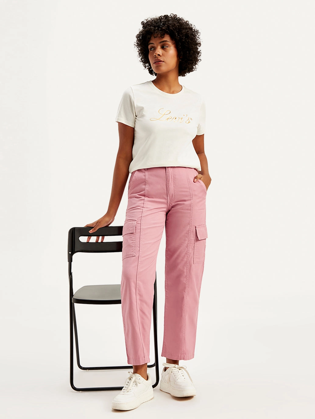 Women's Mid Rise Pink?Tapered Cargo Trousers Smart Layering simple design