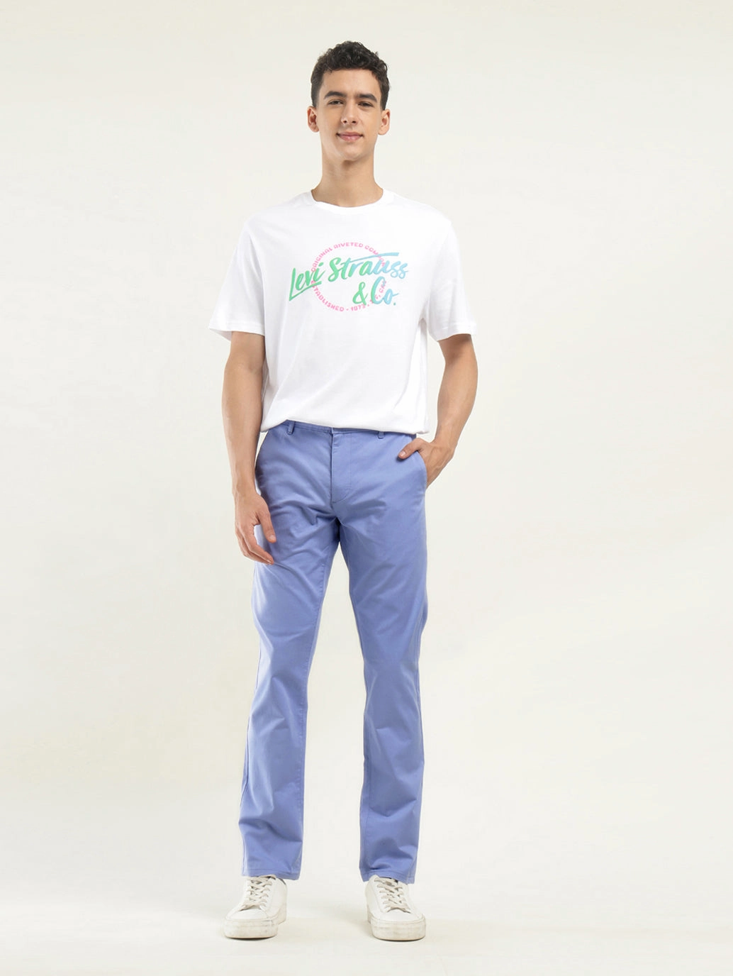 SmoothZipper Flexible Layer Fit Men's Light Blue Slim Fit Chinos