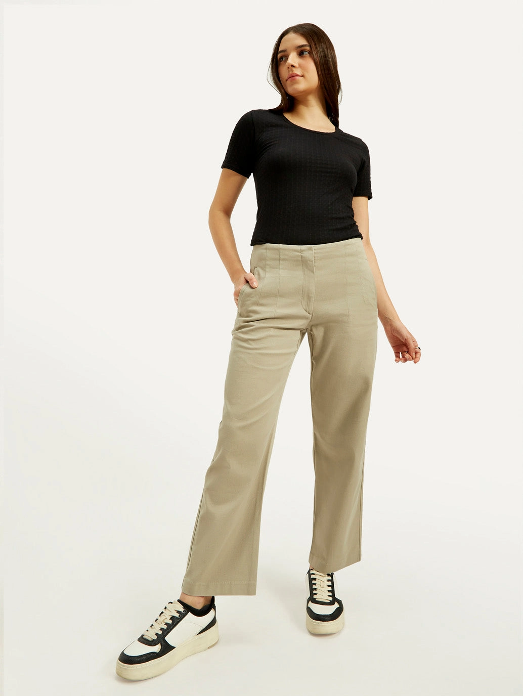 Women's 94 Mid Rise Khaki?Baggy Fit Trousers Breathable Comfort Fit Comfortable Cut