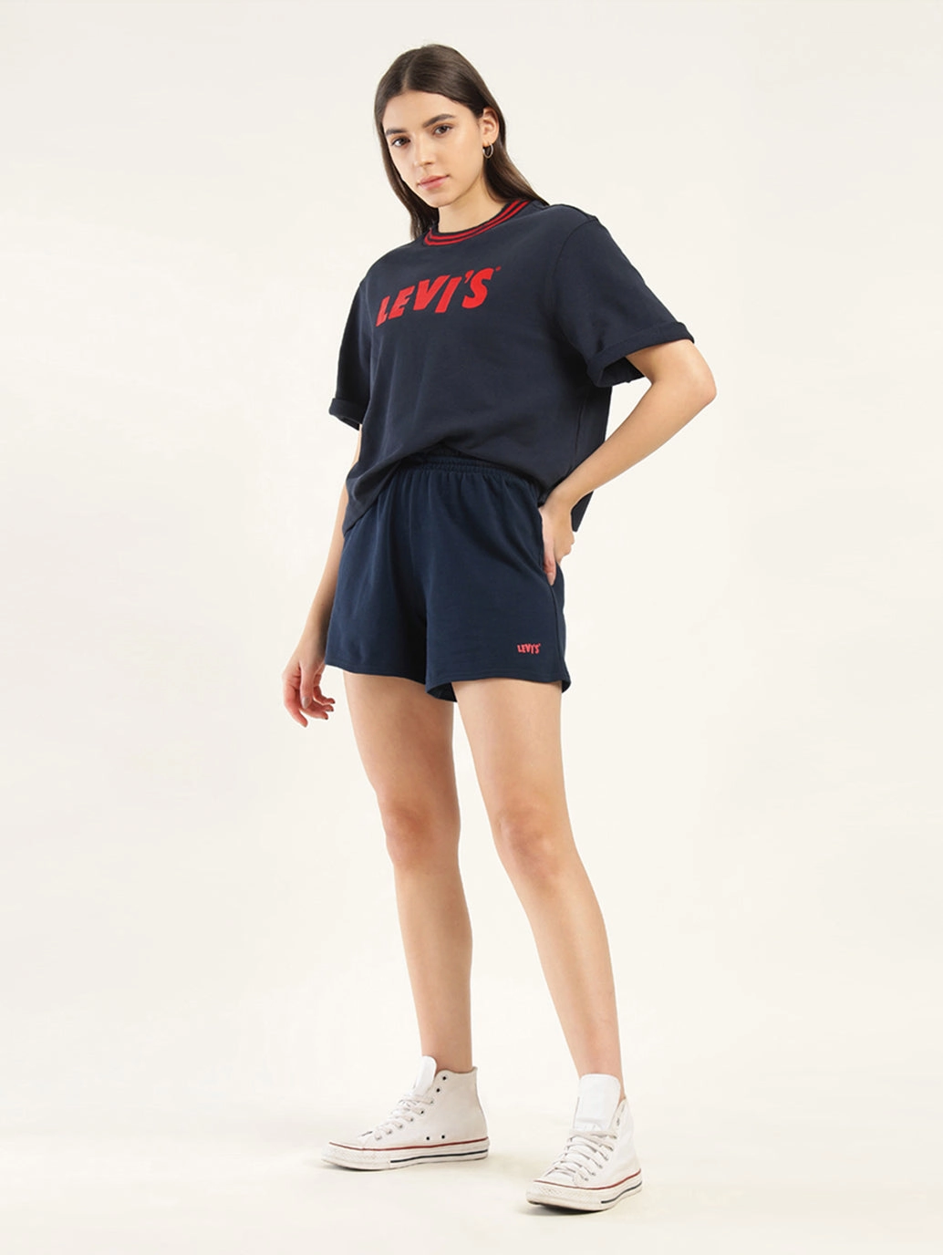 Soft touch finish Women's Mid Rise Navy?Regular Fit Shorts