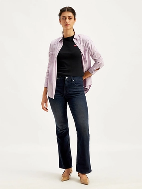 Women's 725 Navy Blue Flared Fit High Rise Jeans Outfit Mood Durable Eco Friendly