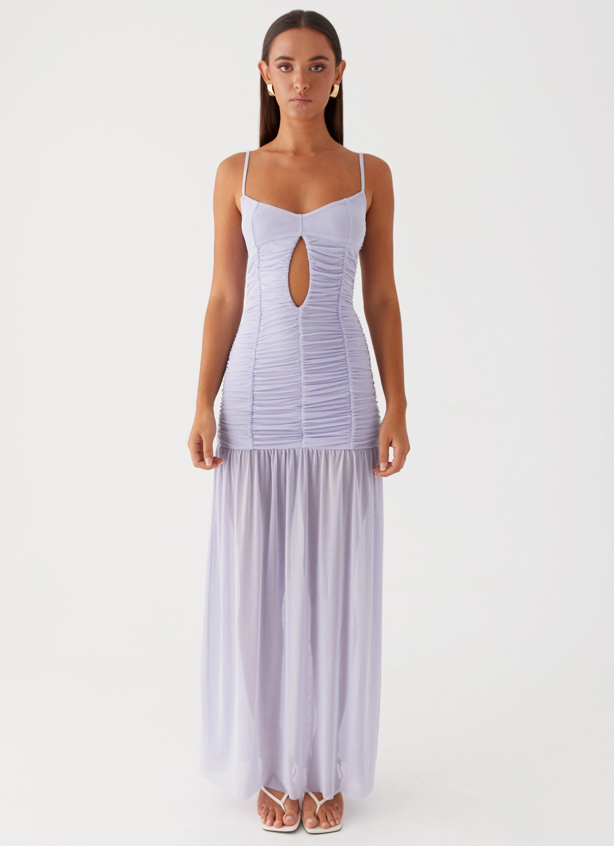 Work Chic Knot-Detail Constance Mesh Maxi Dress - Lavender