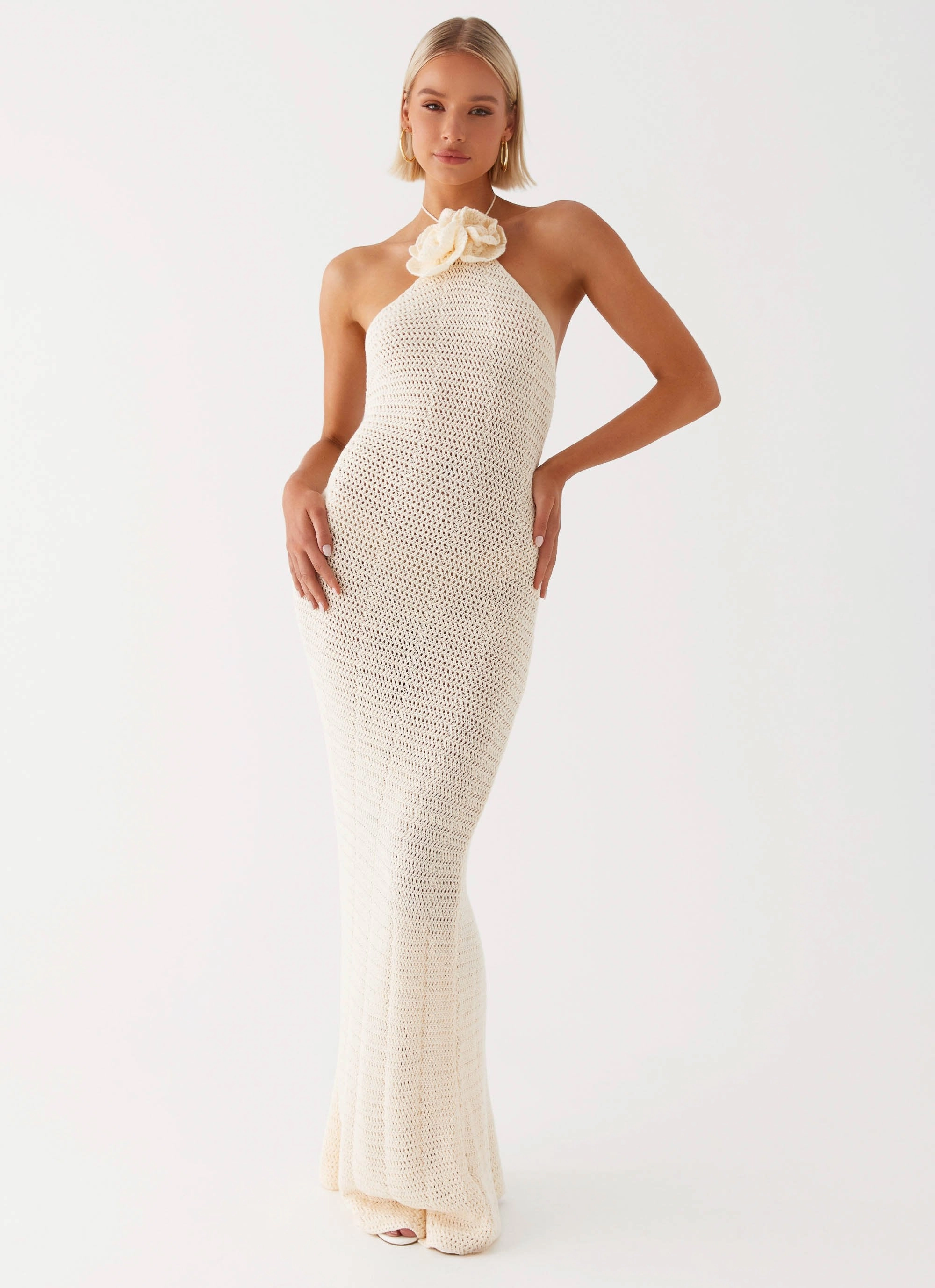 Gia Rose Halter Neck Maxi Dress - Ivory Pure Lines Flowy Cut