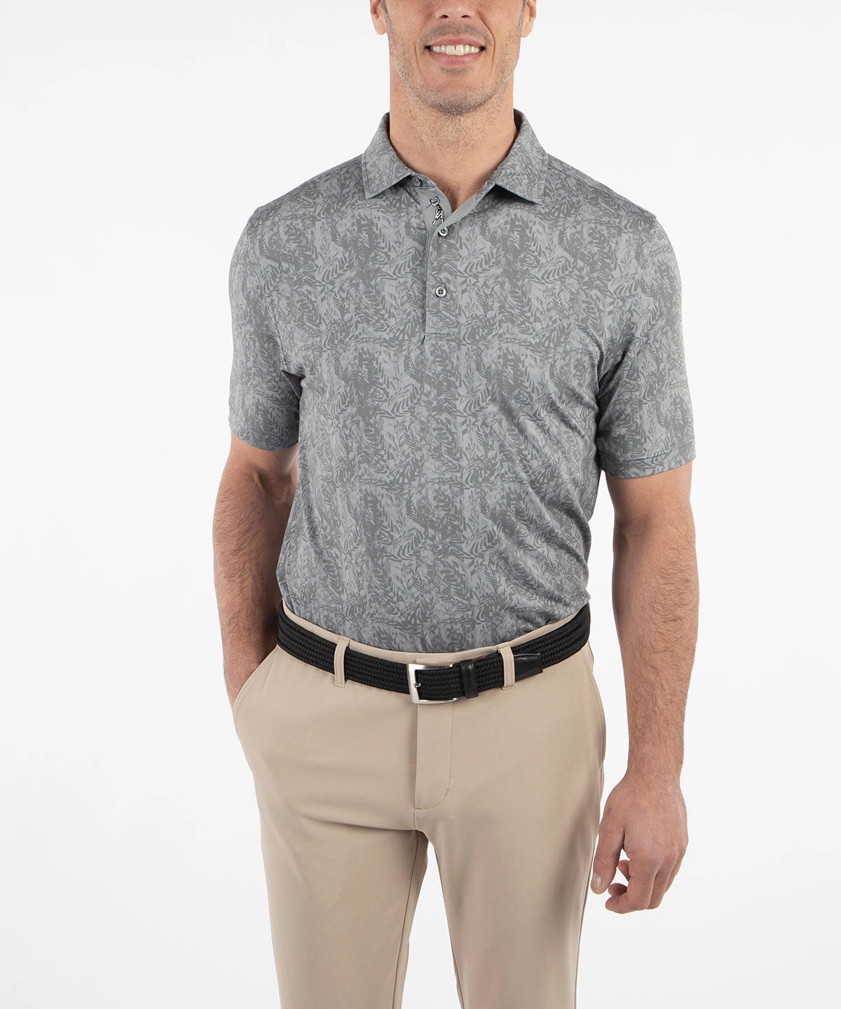 Chic Shirt Weekend Vibes Performance Jersey Tonal Leaf Print Polo