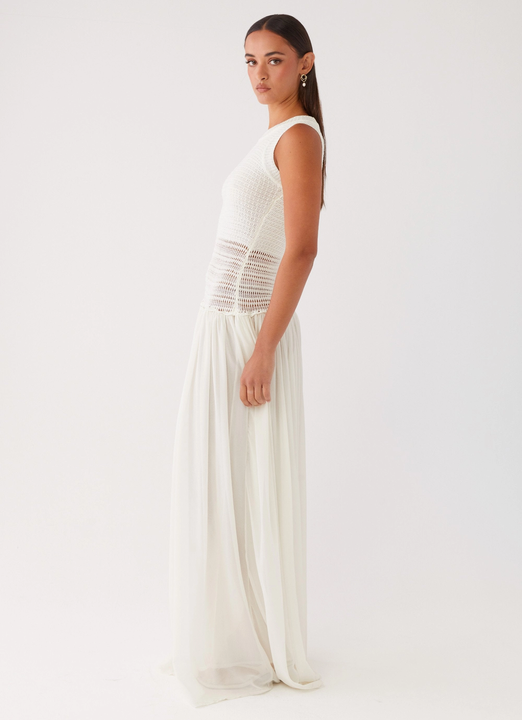 Coastal Chic Off Grid Crochet Maxi Dress - White