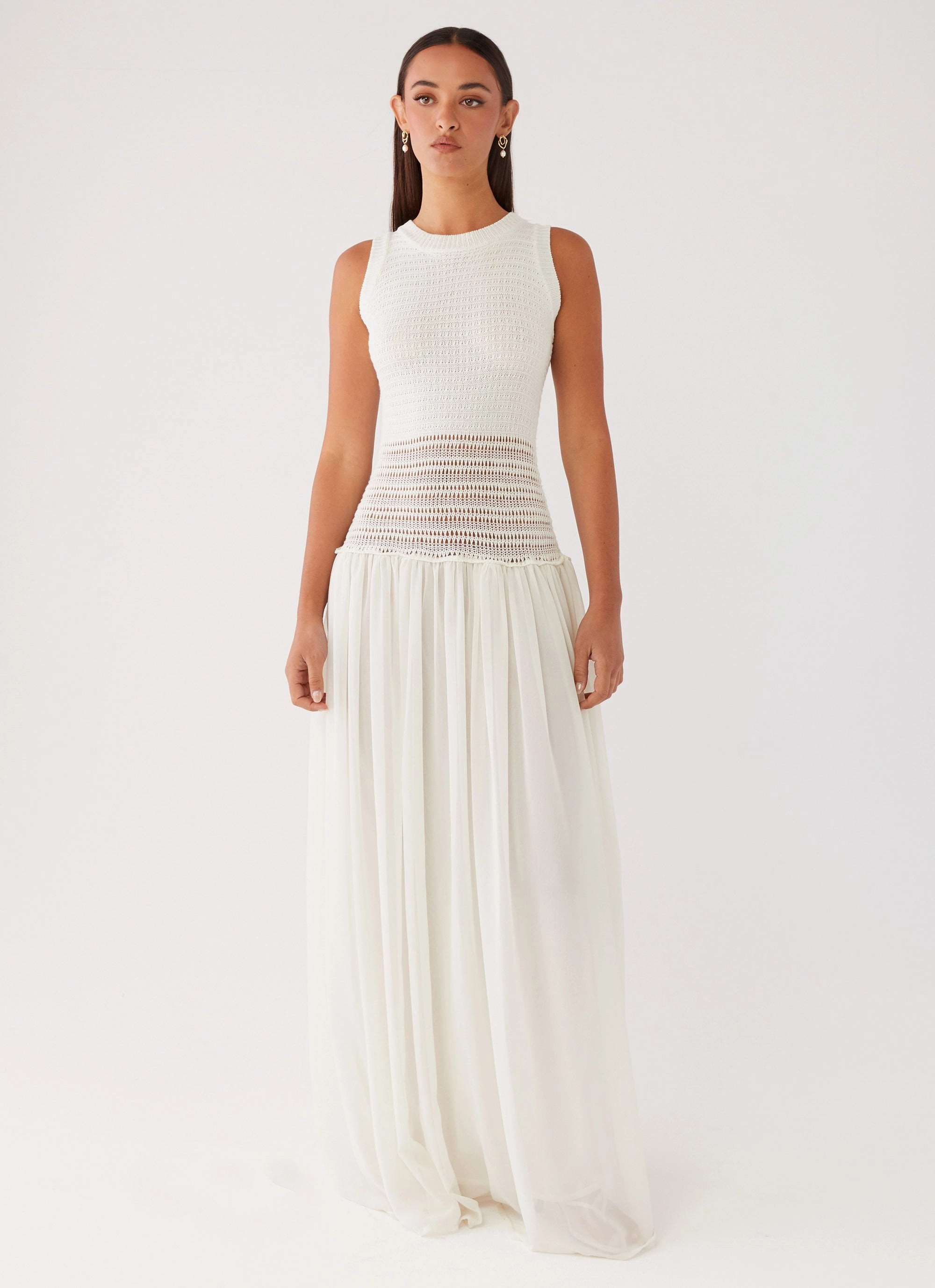 Off Grid Crochet Maxi Dress - White BreathableLining