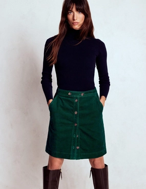 Chill Tones Ethically Made Cecelia Cord Skirt-Emerald Night