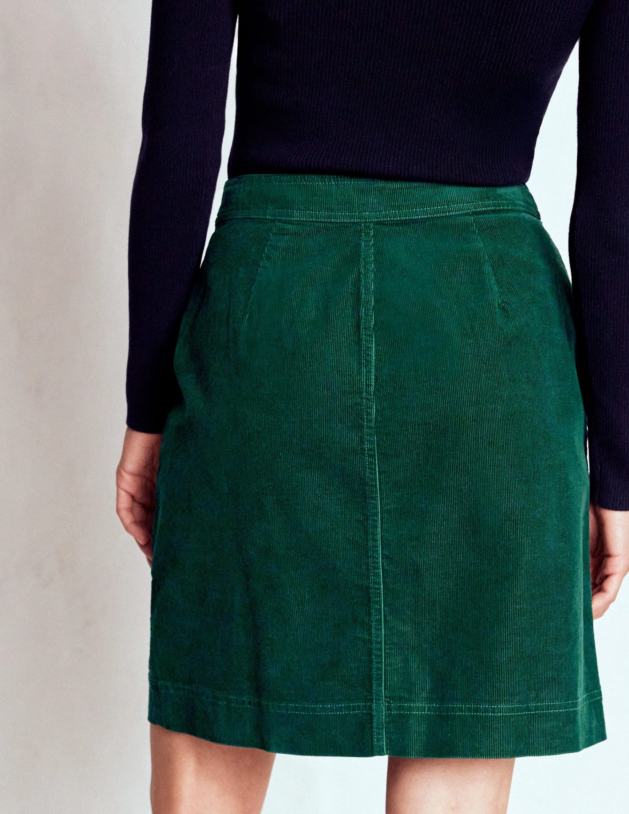 Cecelia Cord Skirt-Emerald Night Smart Look Contrast Stitching