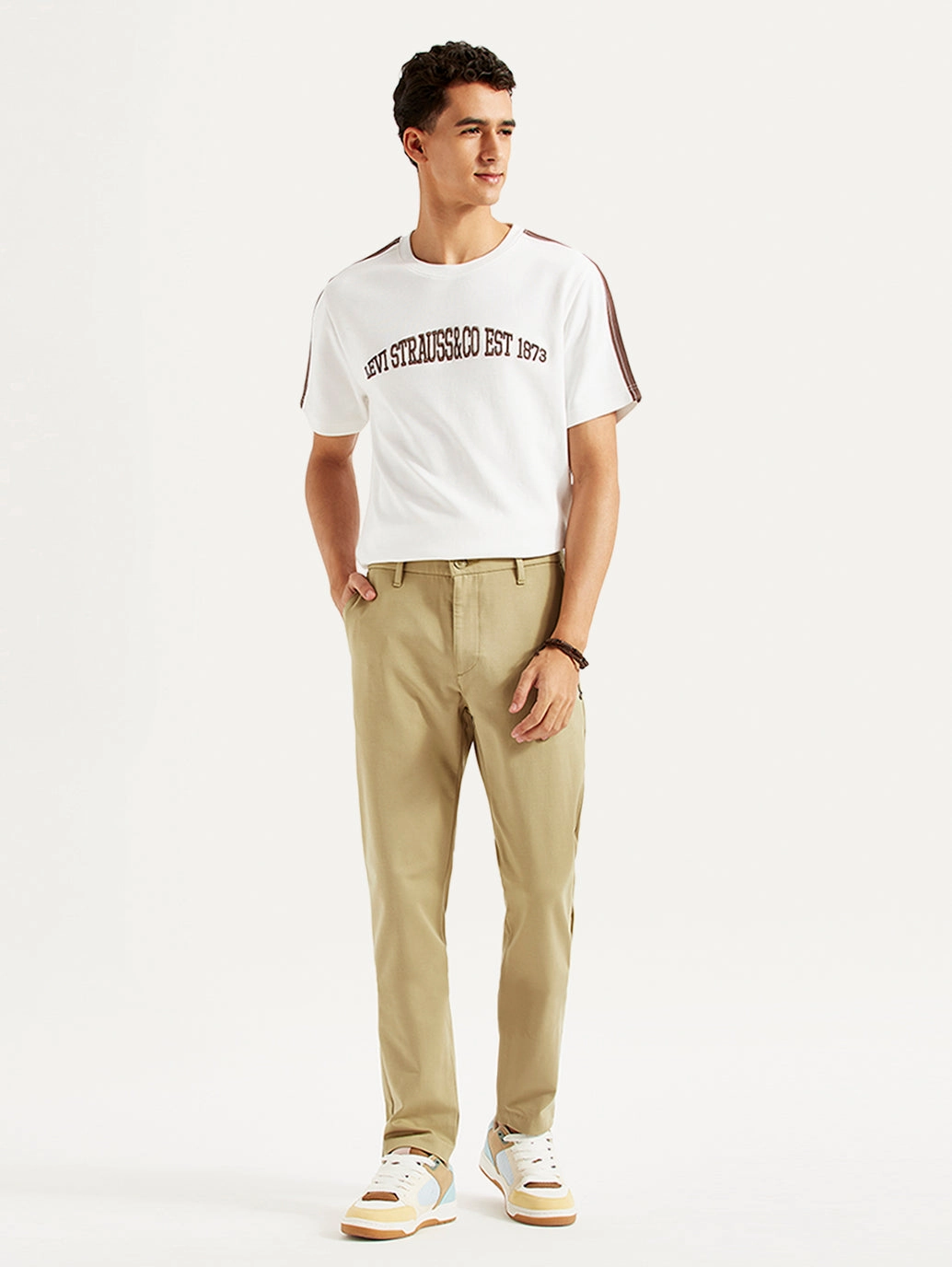 Men's Beige Slim Fit Tech Pant Chinos Easy Fit Minimal Cut