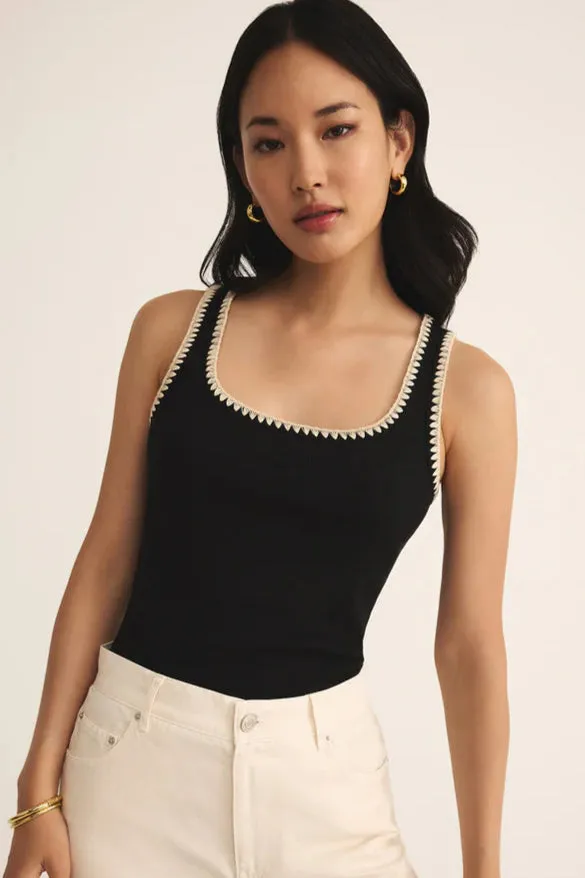 Cool Casual Fit Jaidynn Rib Tank | Black Dimensional Stability Weave