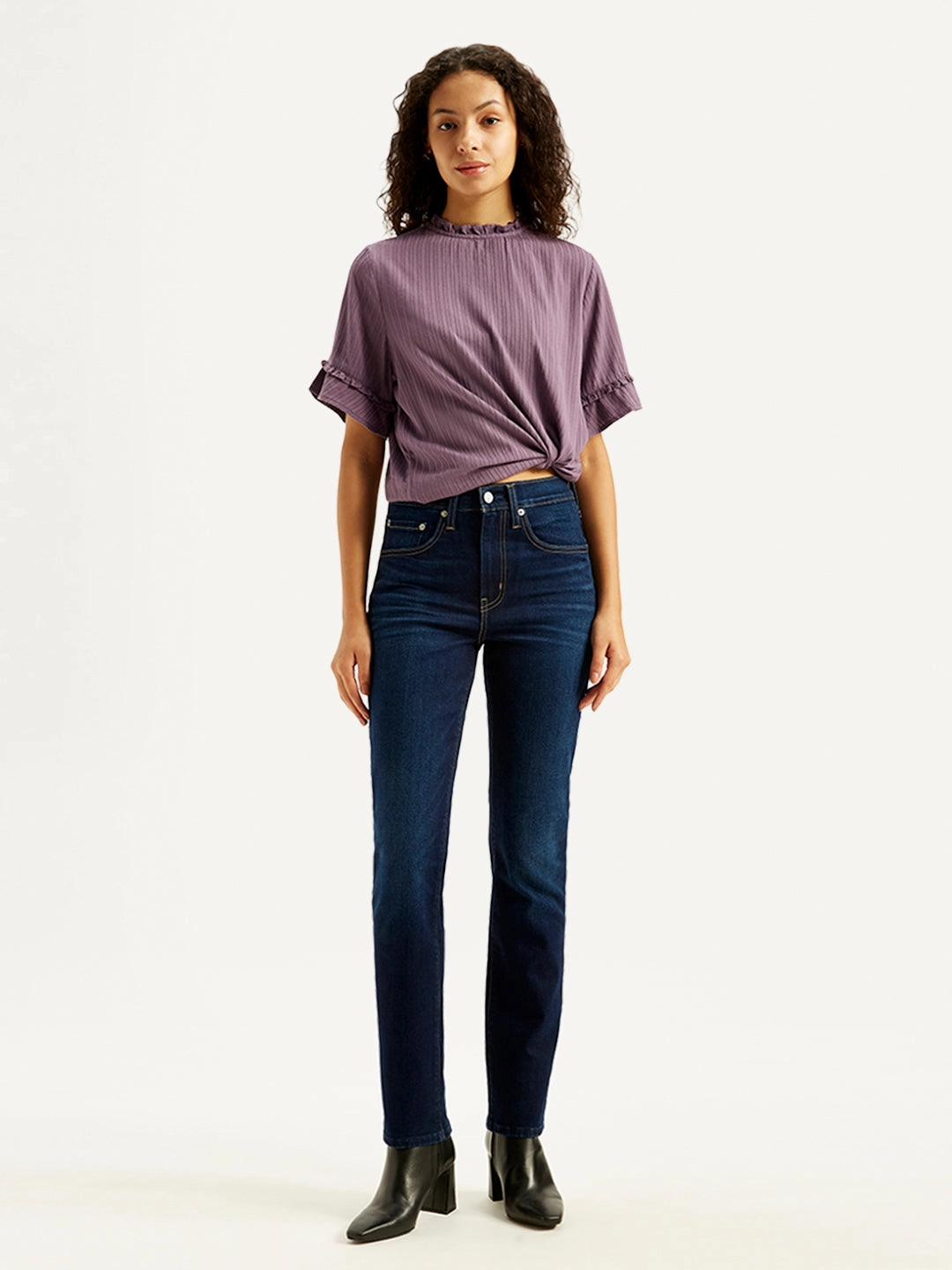 Women's 724 Navy Blue Straight Fit High Rise Jeans Essential Look Formal Fashion Lover