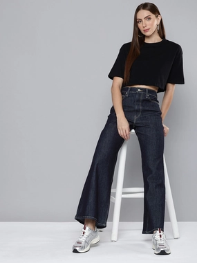 Women's Blue Ribcage Bell Bottom Wide Leg Fit High Rise Jeans Total Comfort