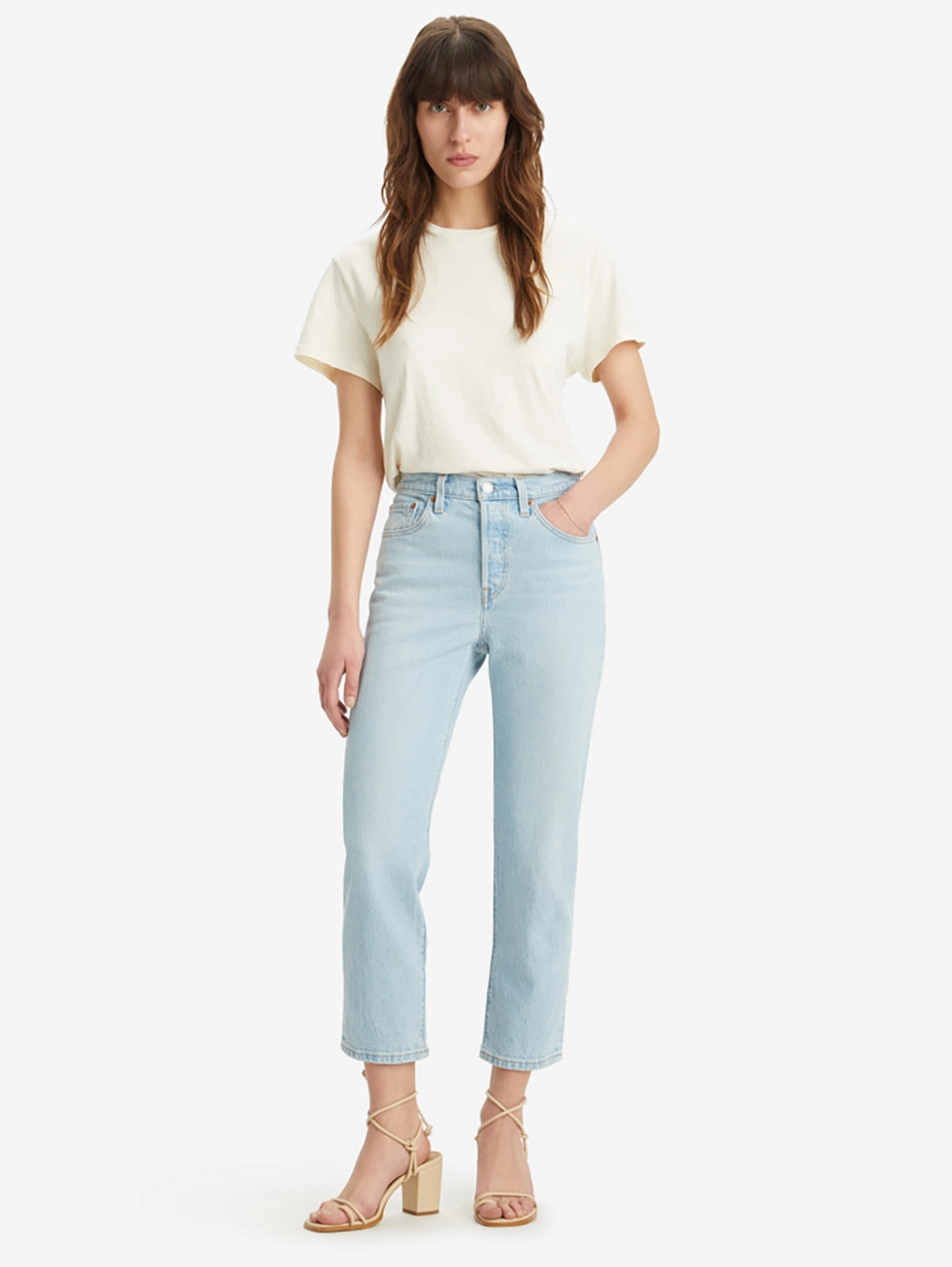 Women's 501 Blue Straight Fit Mid Rise Jeans Plain Comfort