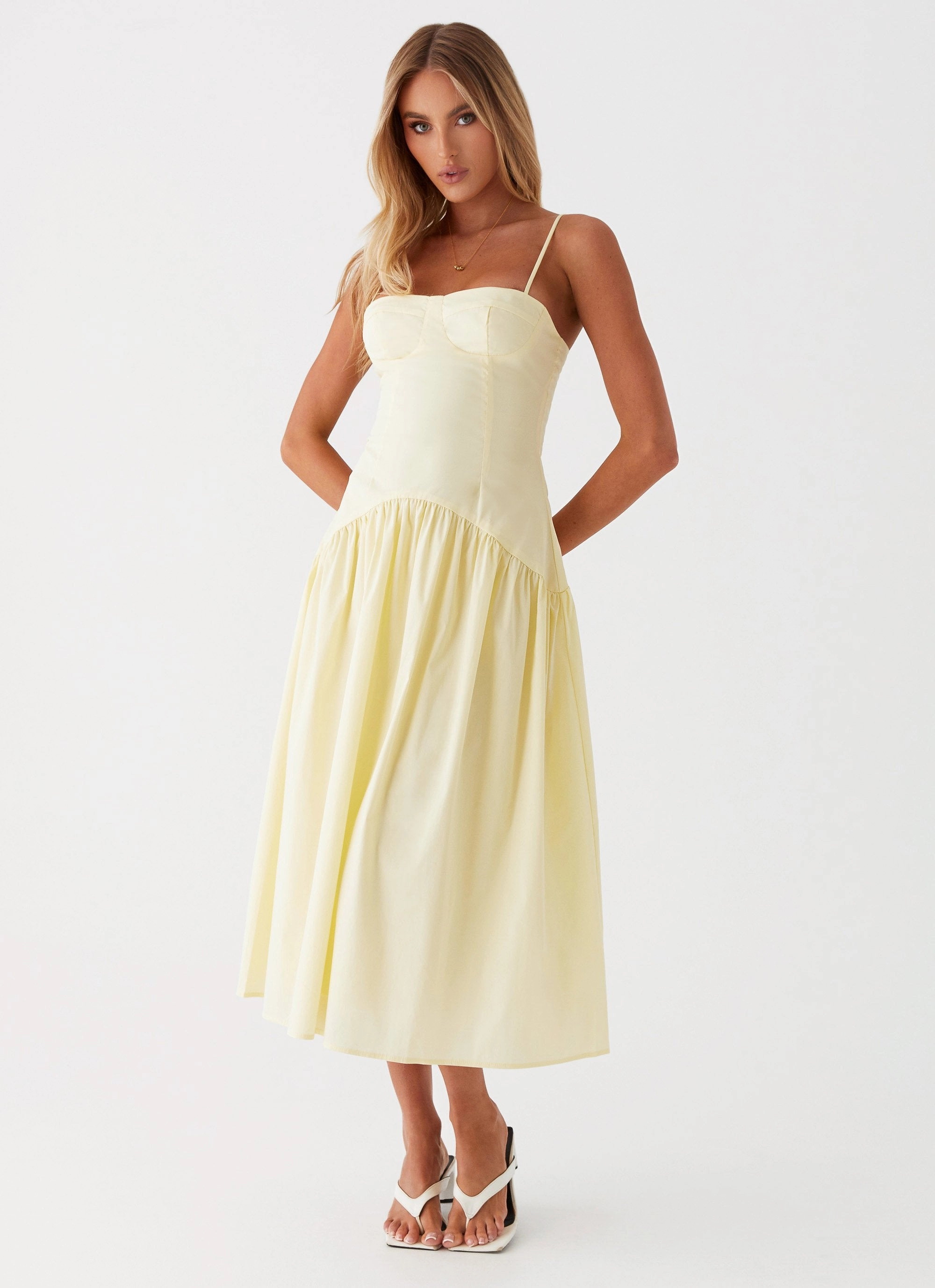 Yvette Corset Midi Dress - Yellow Comfortable shift dress Cozy Comfort