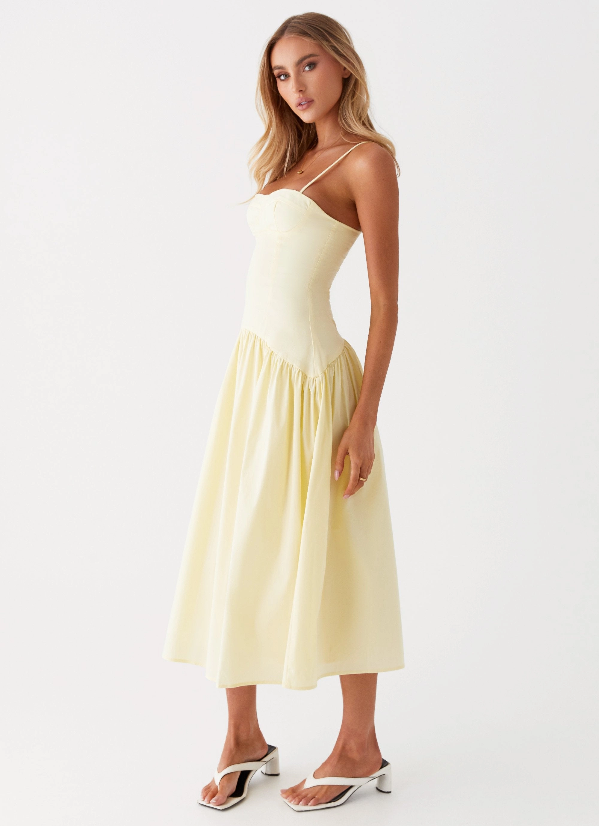 Yvette Corset Midi Dress - Yellow Simple Texture Contemporary Style