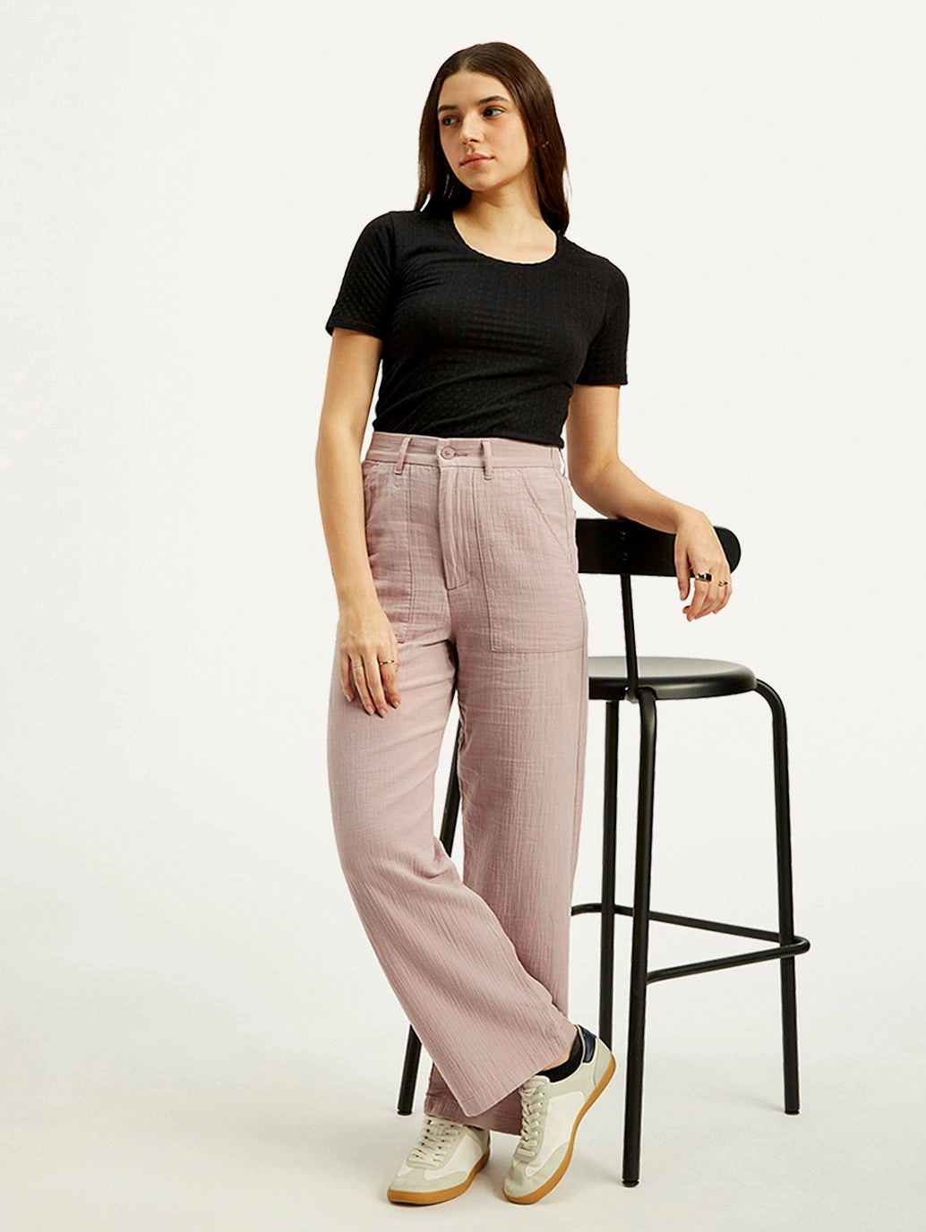 Women's High Rise Purple Loose Fit Trousers Non Restrictive Cut Stylish Layers