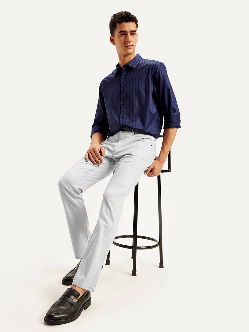 Men's Redloop 511 Light Grey Slim Fit Mid Rise Jeans Trendy Wear