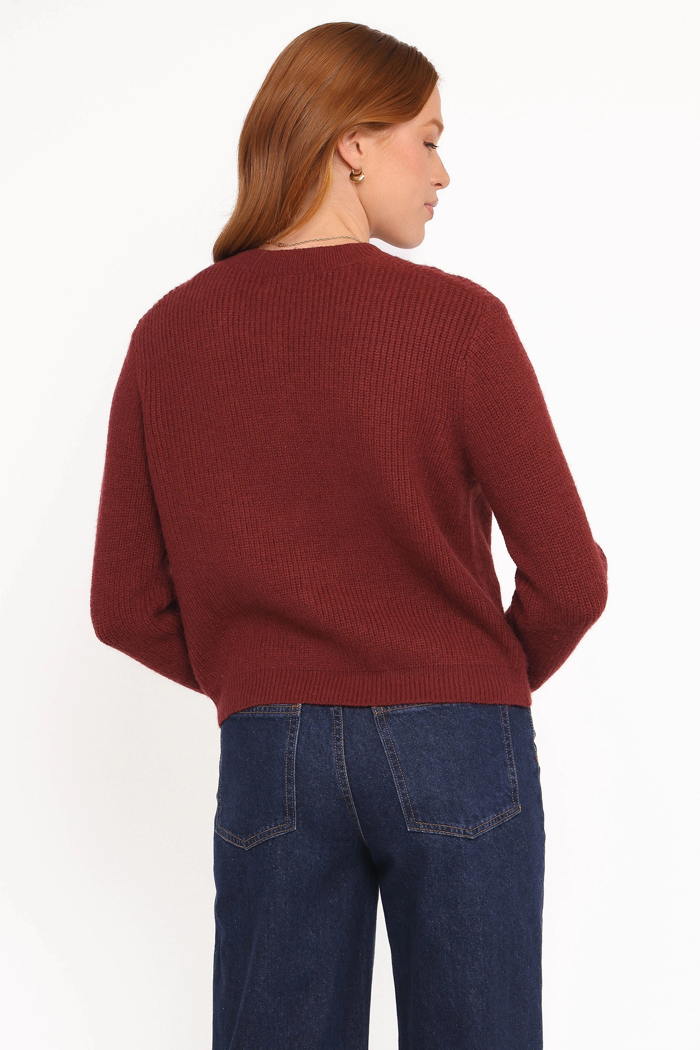 Chunky Cable Pattern Wilde Bow Front Cardigan - Burgundy