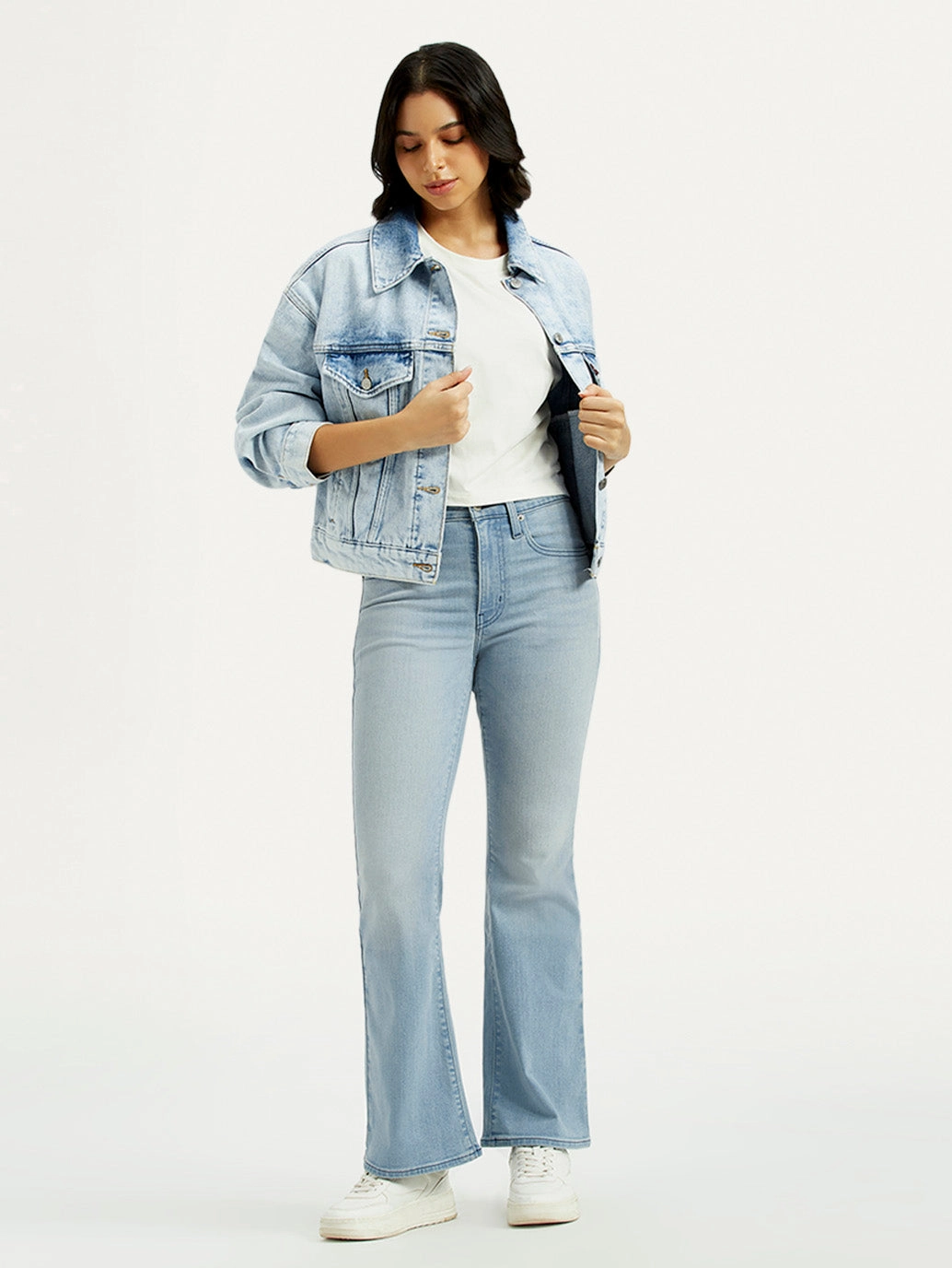 Women's 726 Light Indigo Flared Fit High Rise Jeans Stylish Essentials Morning Stroll Music Event Office Wear