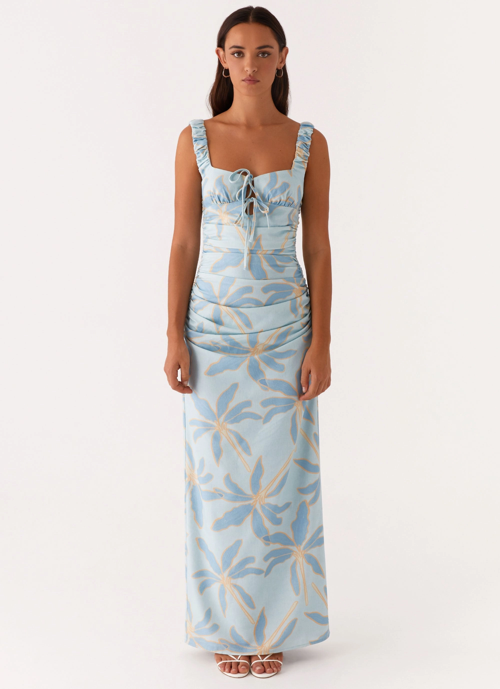 Trendy Appearance Work Ready Cosmic Love Ruched Maxi Dress - Opulent Blue