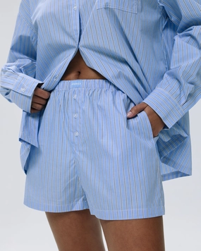 Cotton Stripe Boxer Shorts - Blue/White RecycledPolyester Beach essential