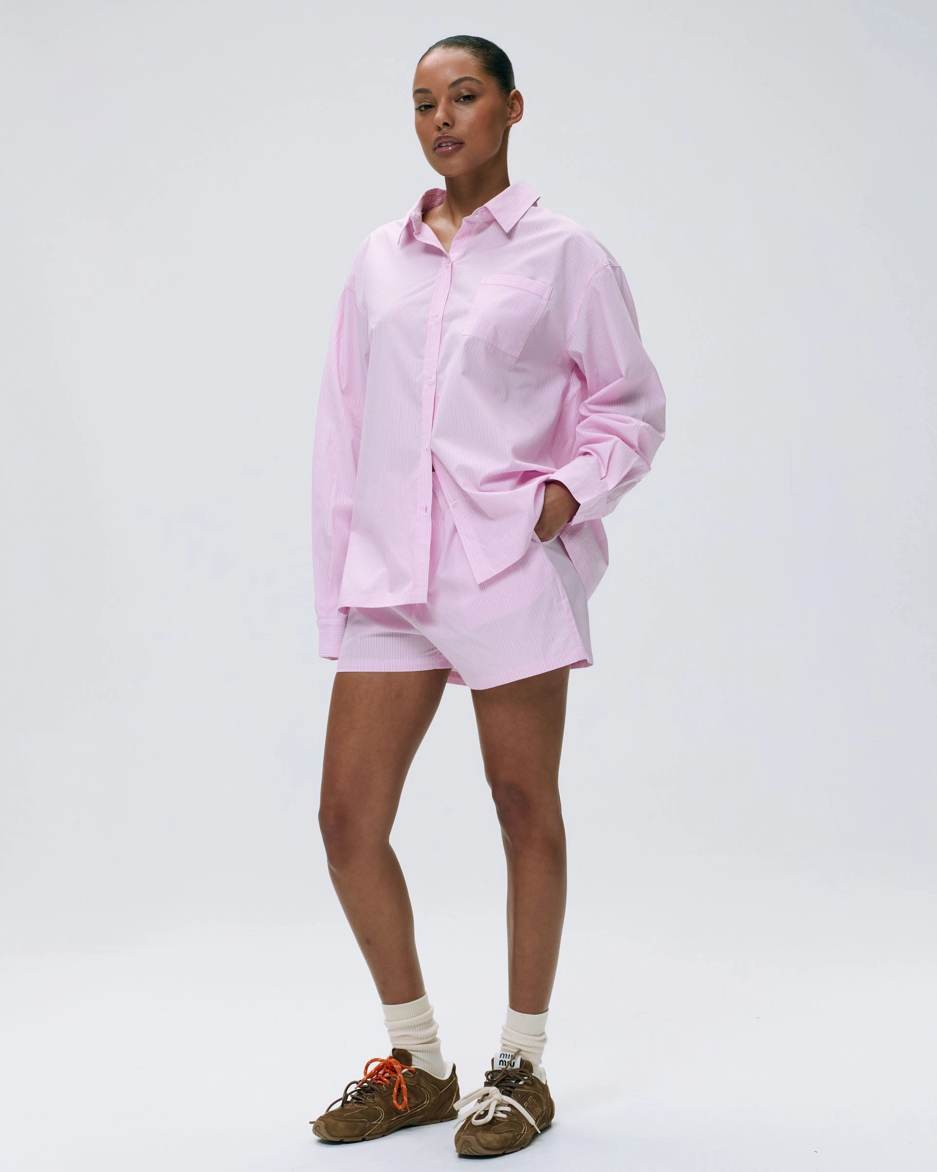 Cotton Stripe Boxer Shorts - Pink/White technology industry Flexibility Built-In