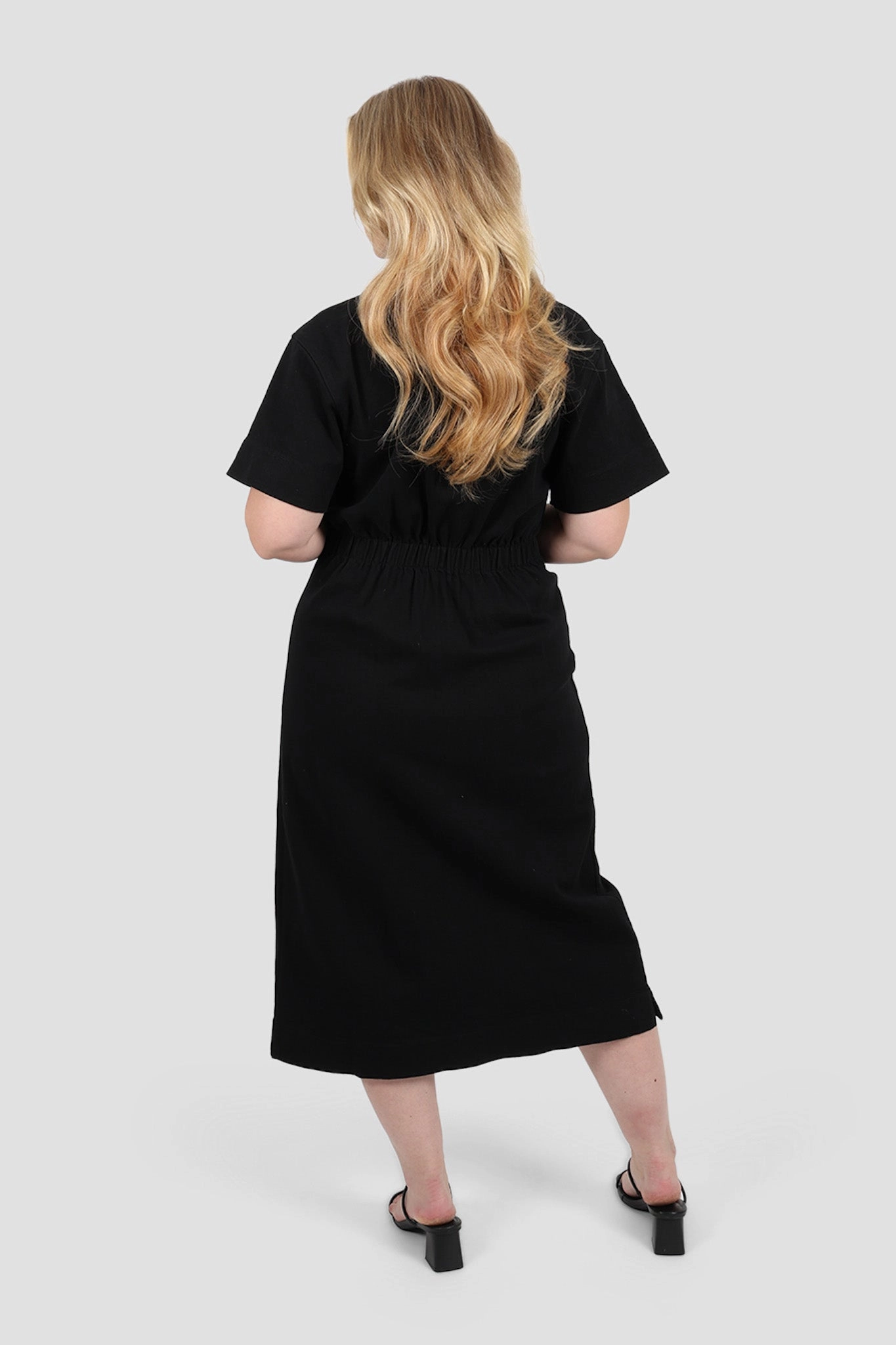 SAVEIRA DENIM MIDI DRESS BLACKOUT Fall Fashion Sheer Overlay